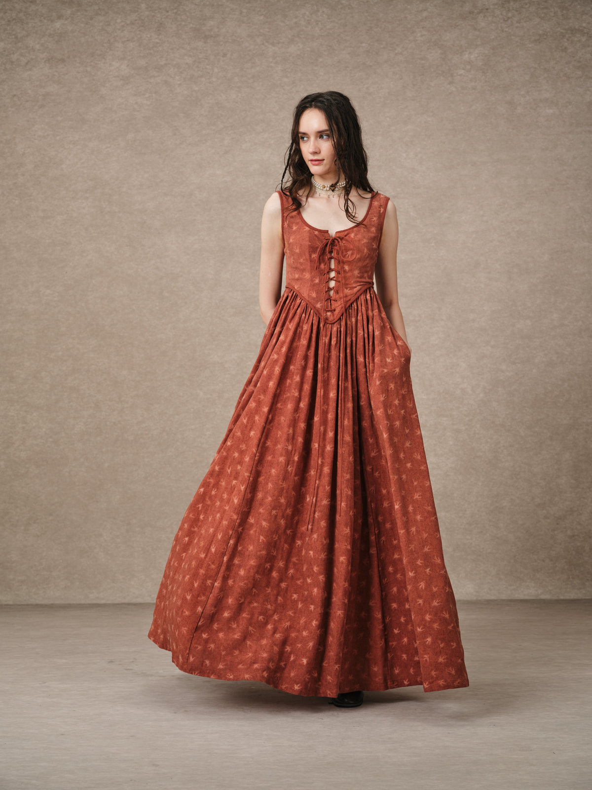 Anis 23 | Lace-up Jacquard Linen Corset Dress