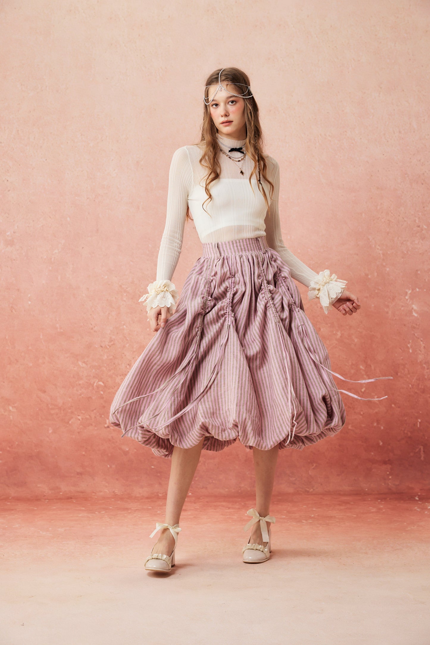 Camellia Bubble 22 | Drawstring Bubble Linen Skirt