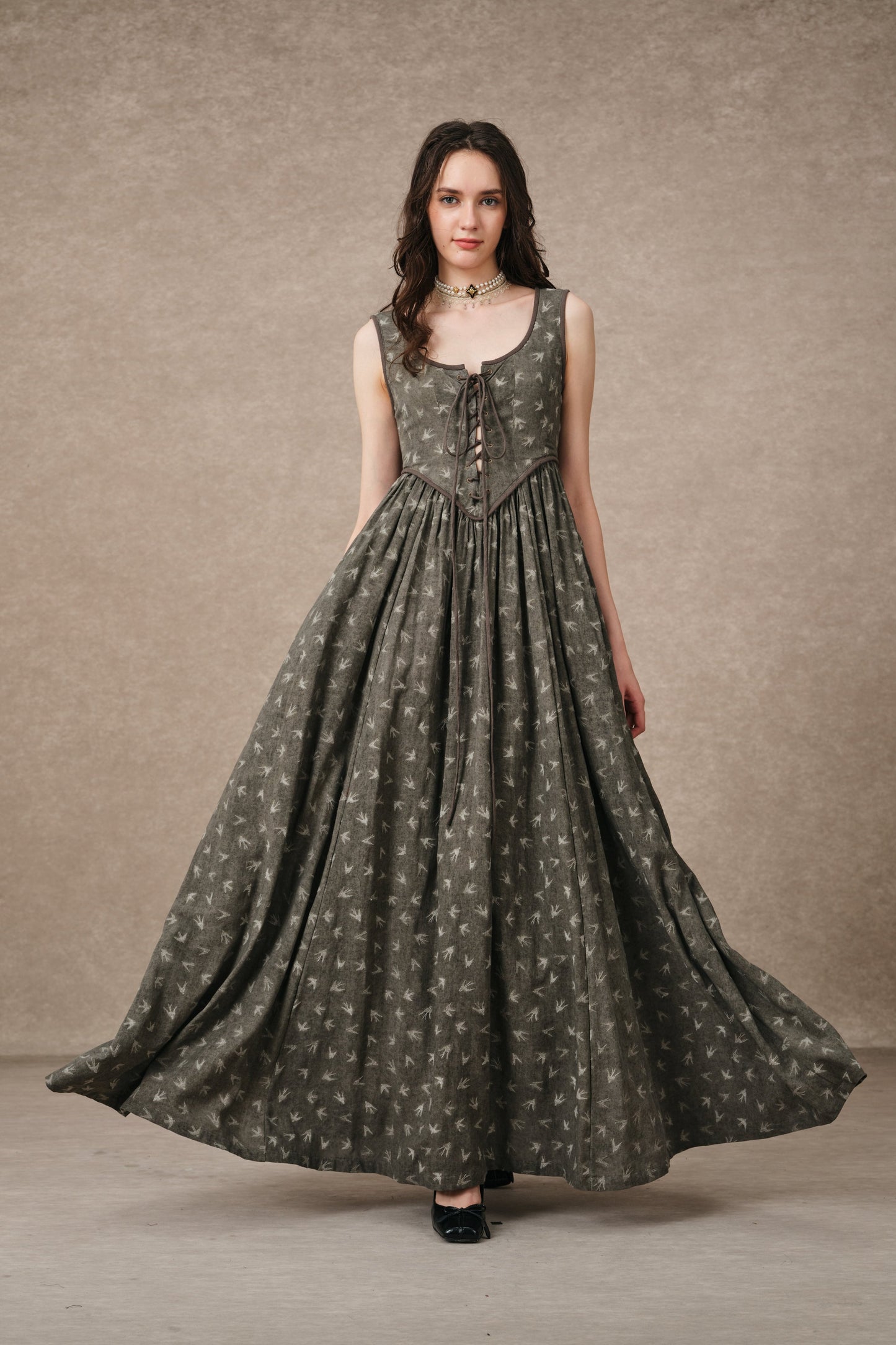 Anis 23 | Lace-up Jacquard Linen Corset Dress