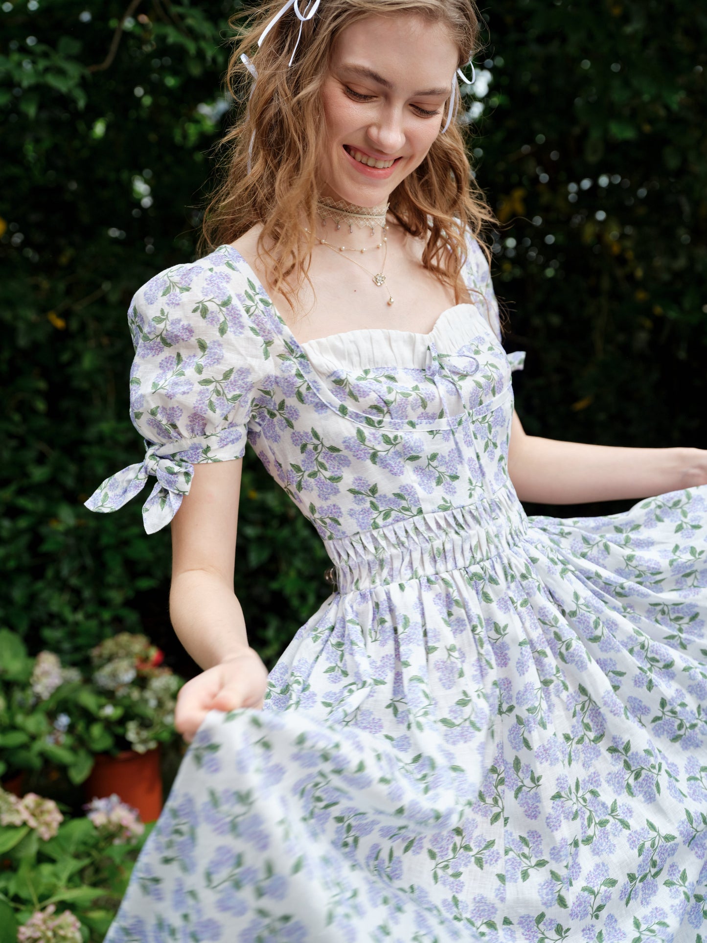 Hydrangea 27 | Corset Floral Linen Dress