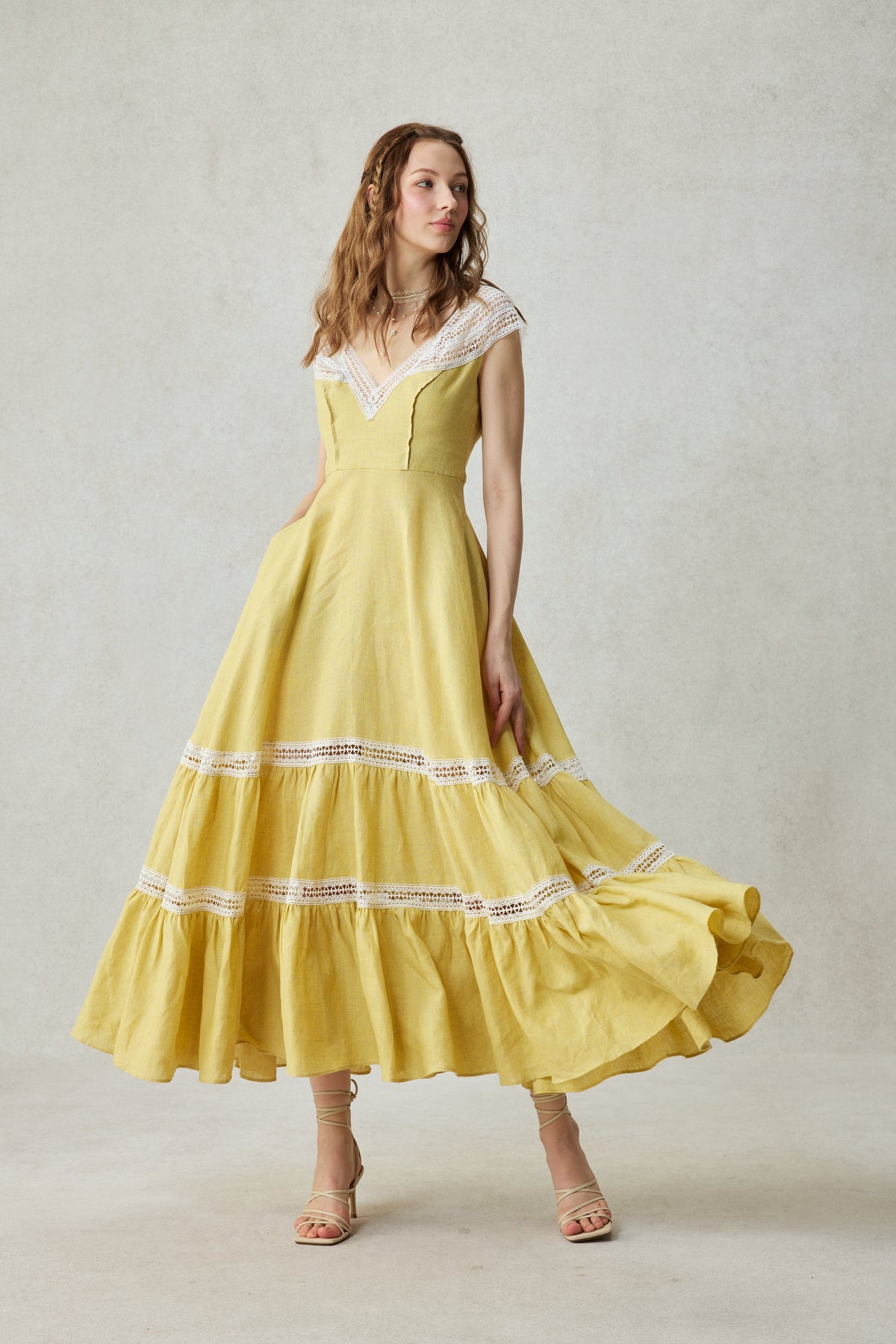 Cherry Tree 25 | Lace Linen flared dress