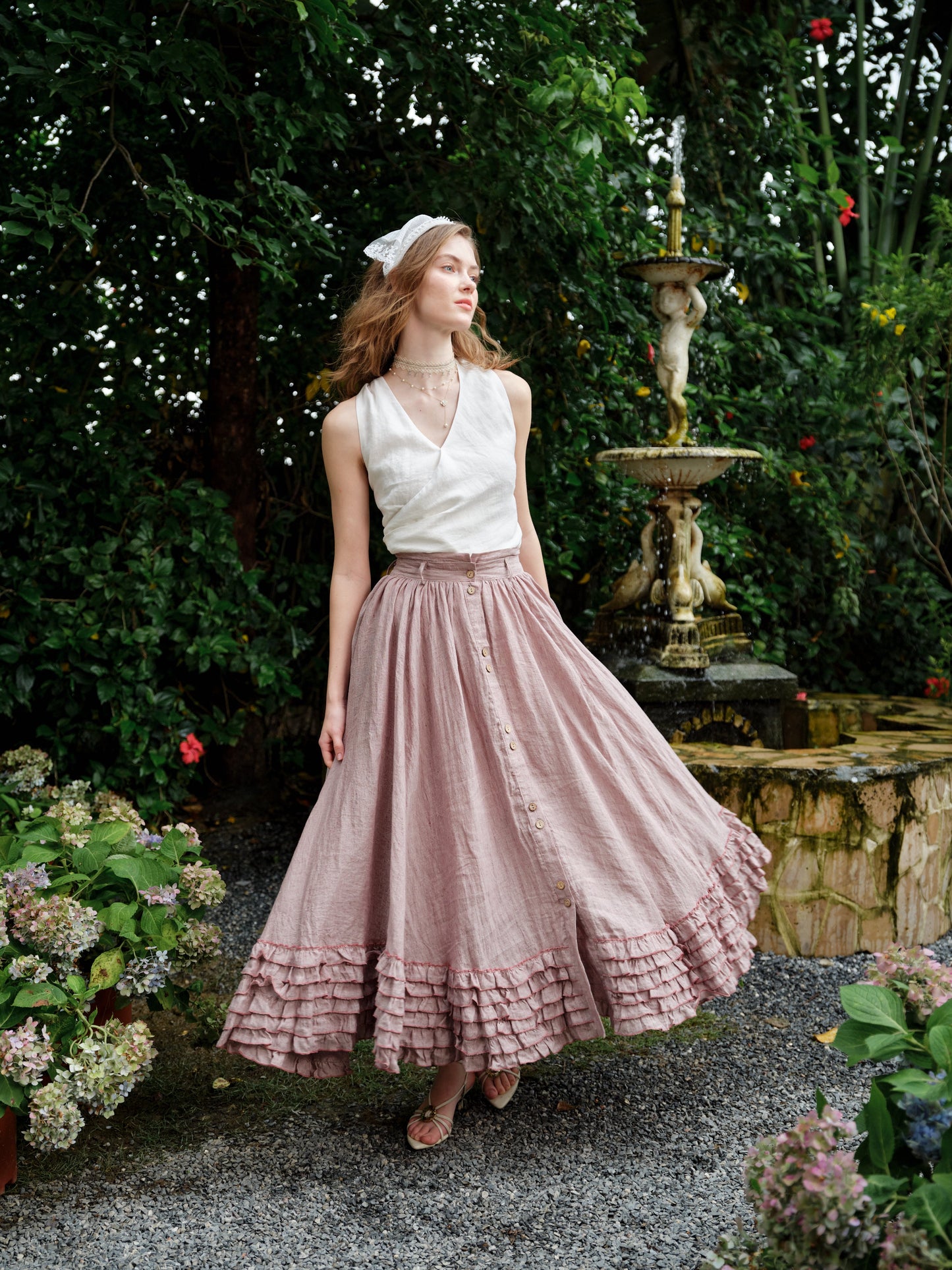 Dorothy 27 | Ruffled maxi linen skirt