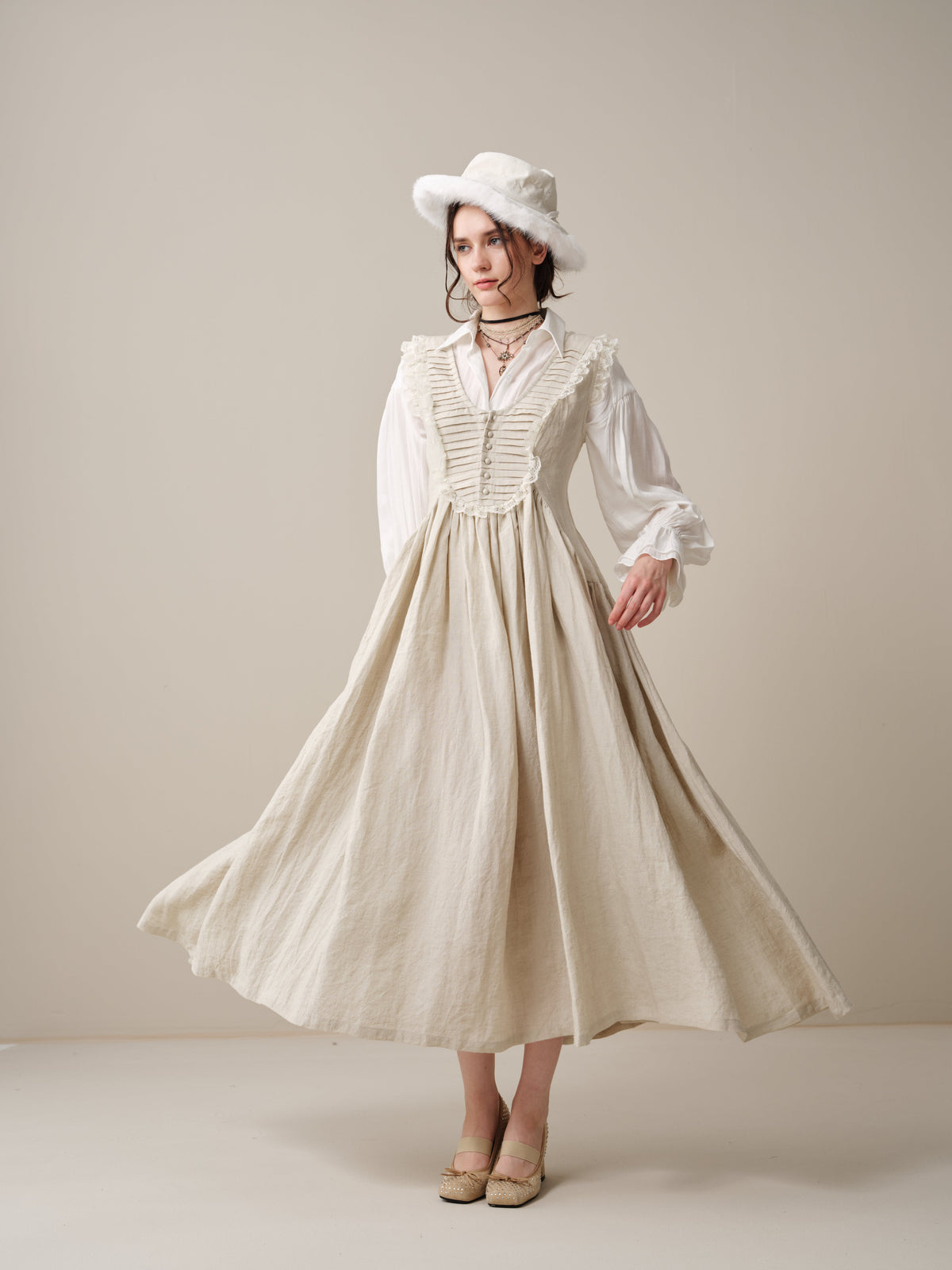 Edith 14 | Pleated Corset Linen Dress