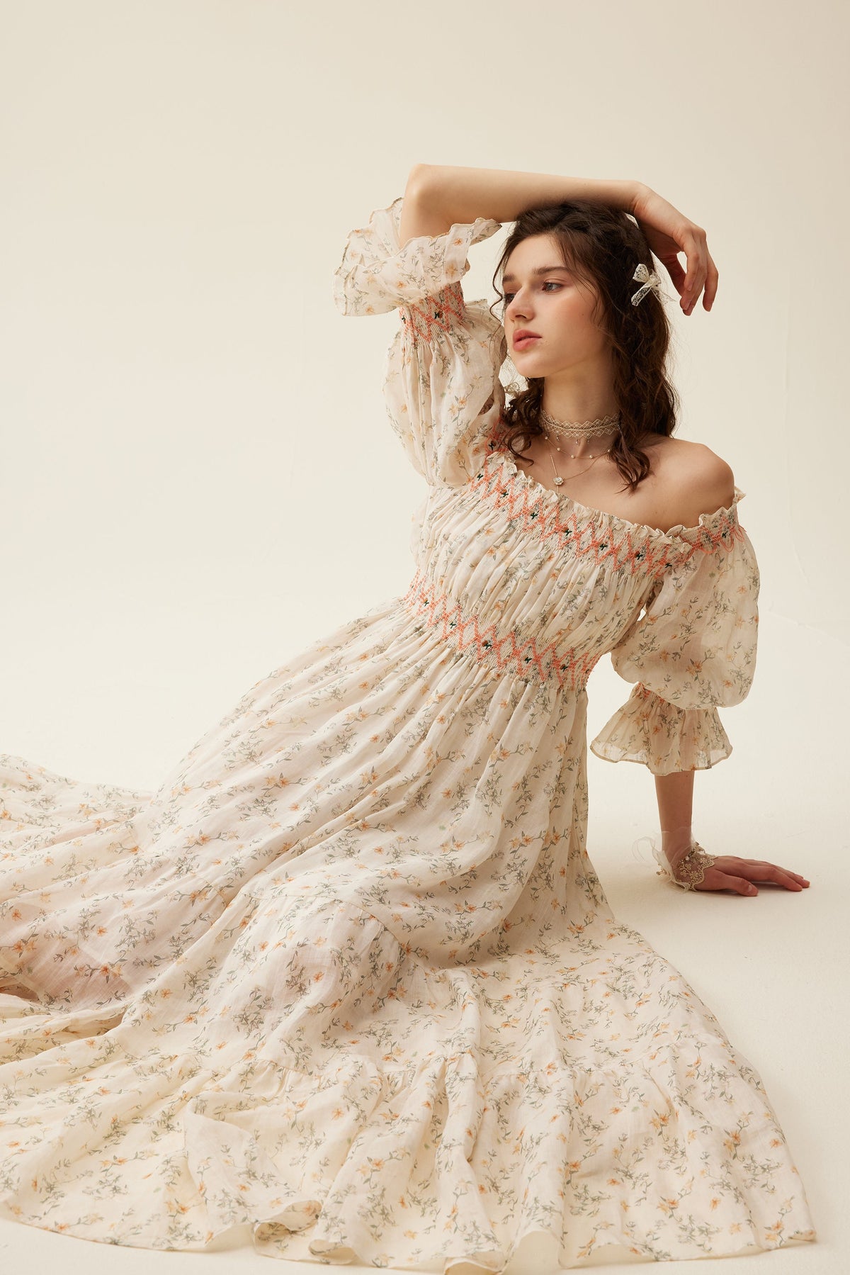 Cloud 21 | smocking embroidery linen dress