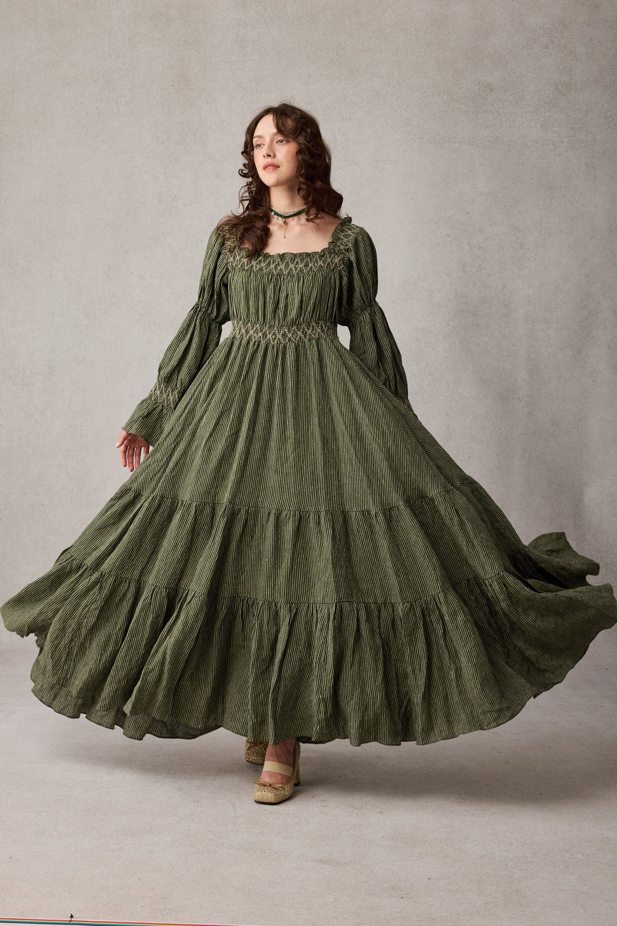 Cloud 21 | smocking embroidery linen dress