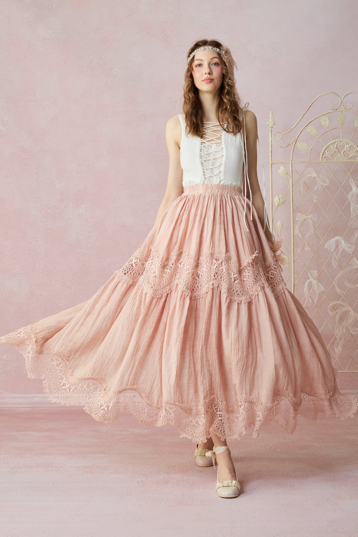 Moonstone 22 |Lace linen Maxi skirt