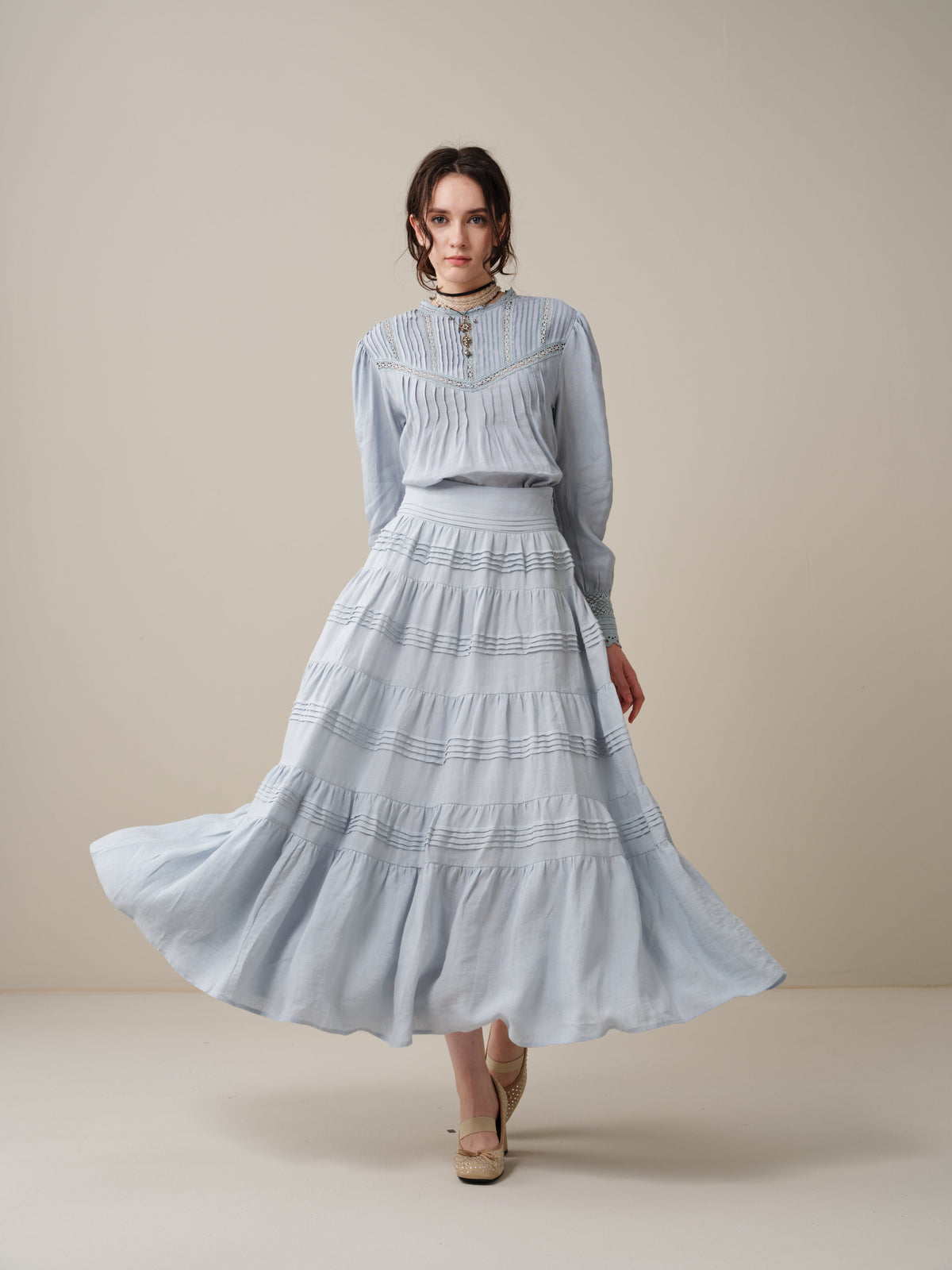 Alice 12 |  Pintuck Linen Maxi Skirt