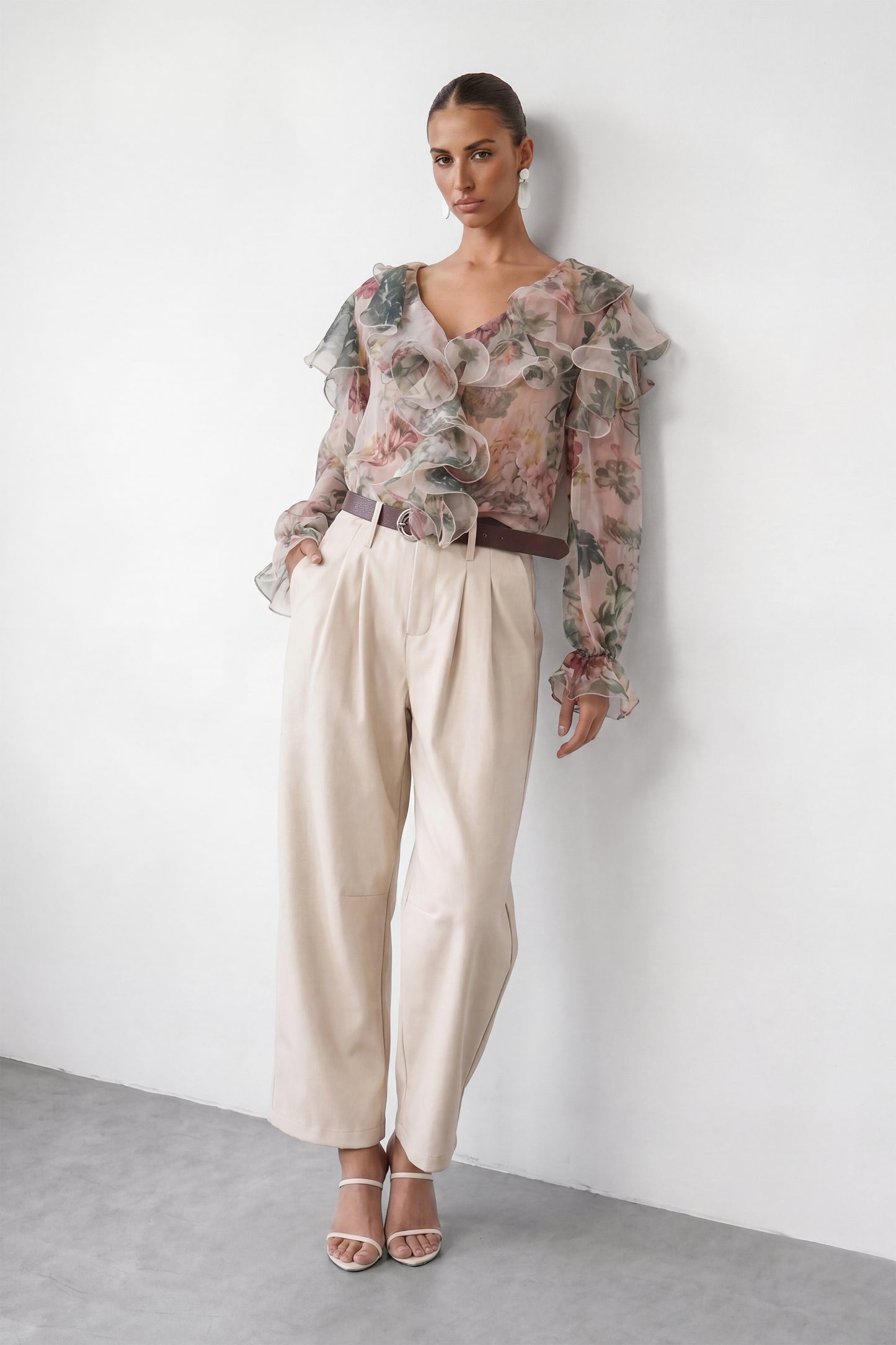 Pretty Moment Multi Floral Print Ruffle Chiffon Blouse