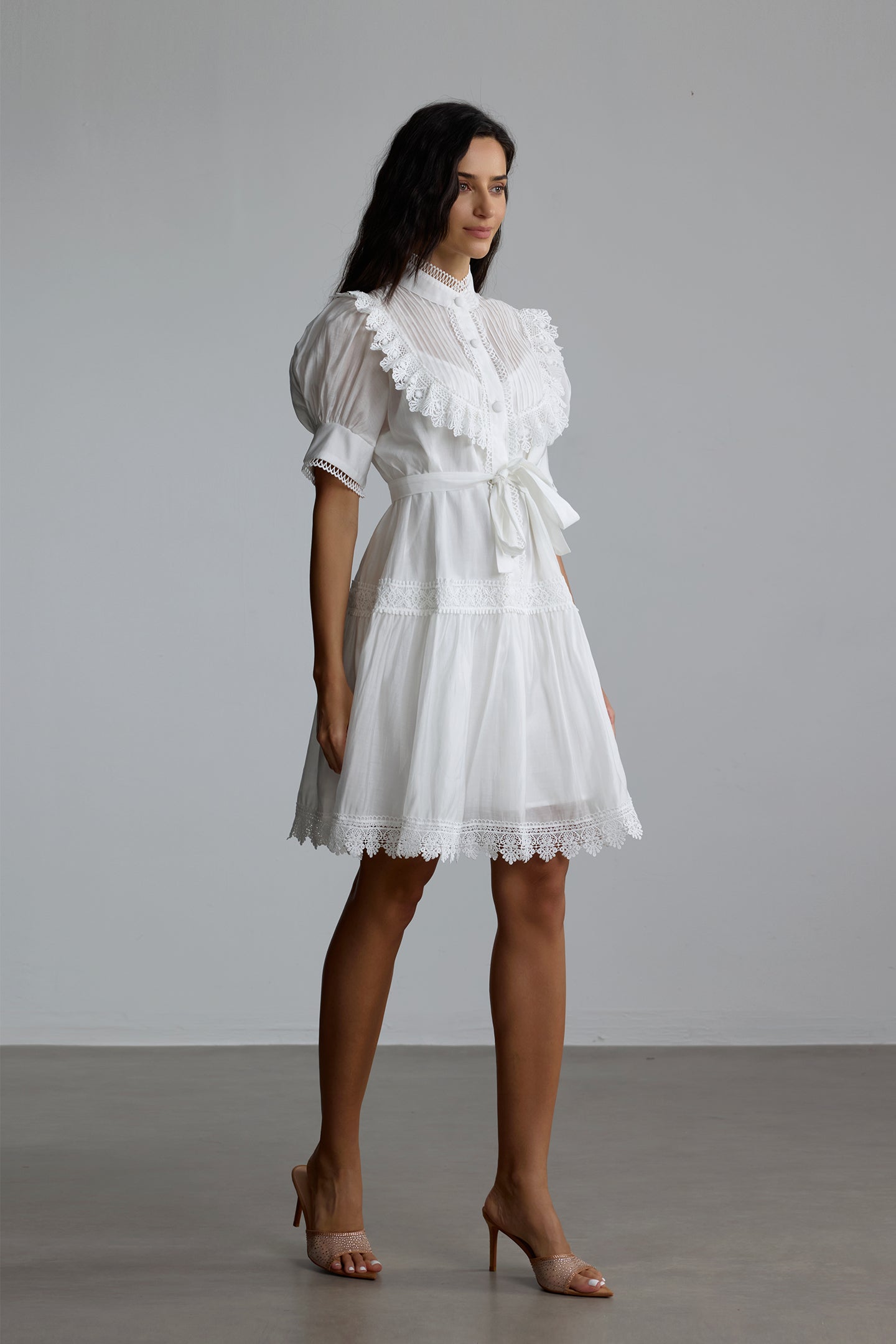 Annette Lace Trim Puff Sleeve Mini Dress