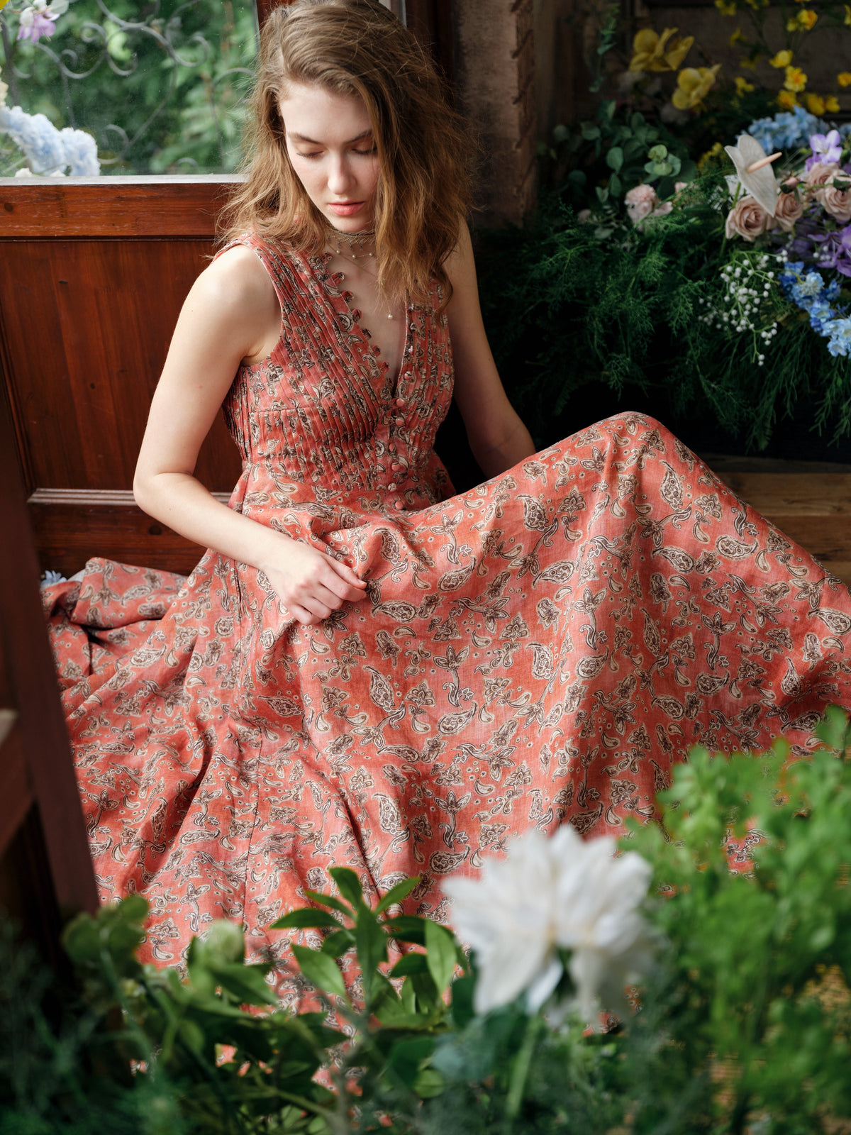 Rebecca 18 | Pleated Maxi Linen Dress