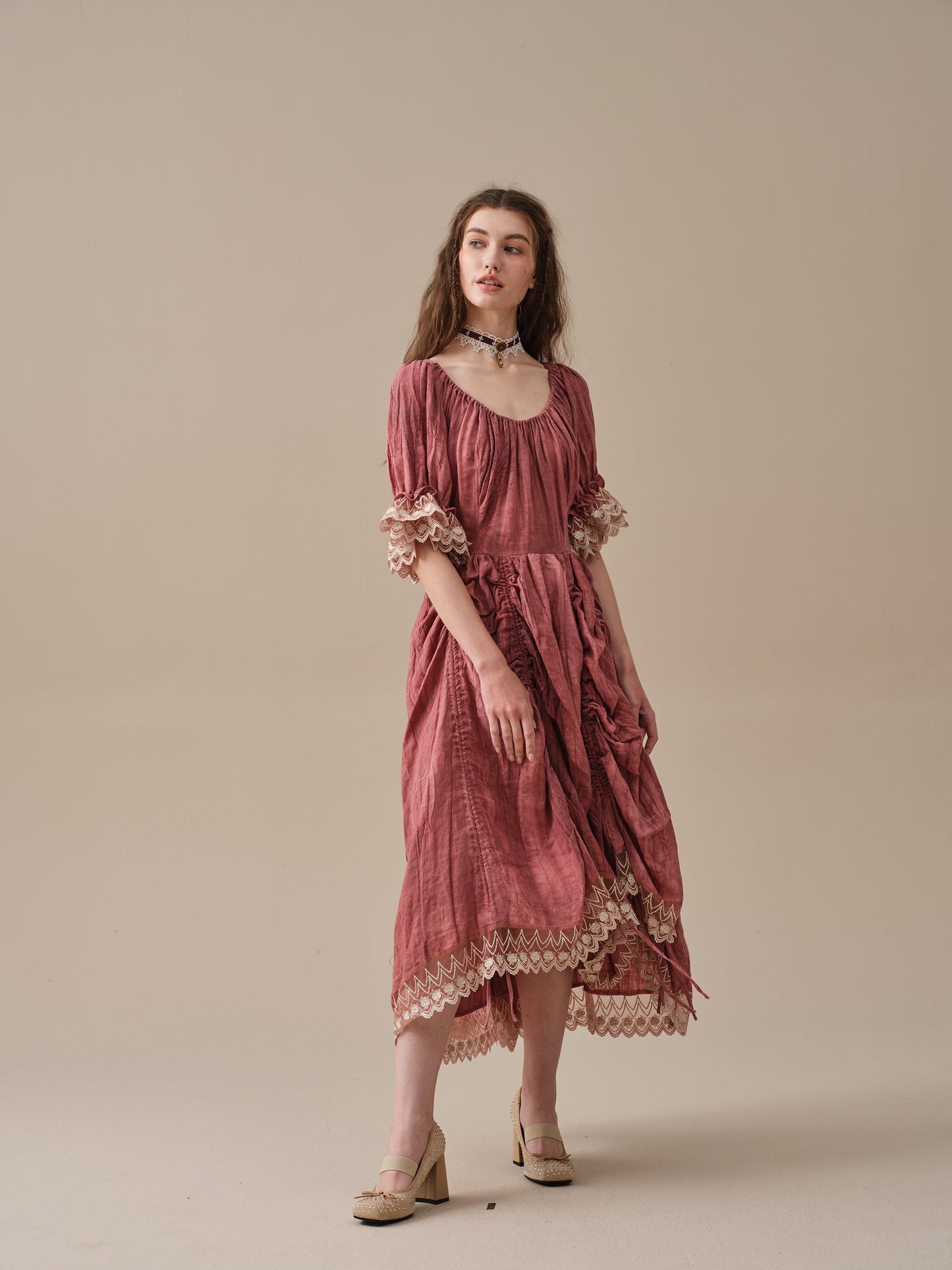 Elowen 27 | Lace Linen dress gown ( 2 way to wear )