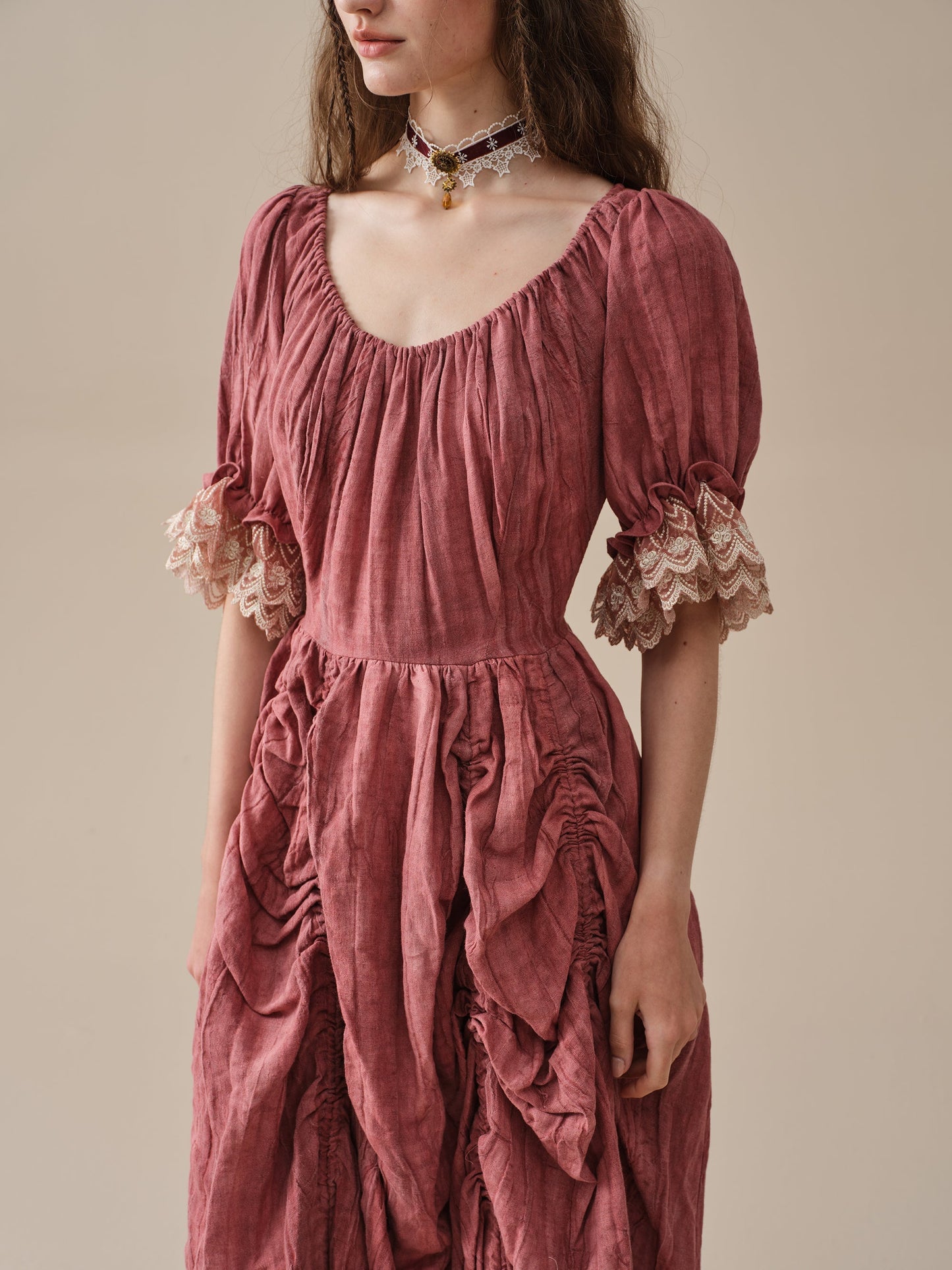Elowen 27 | Lace Linen dress gown ( 2 way to wear )