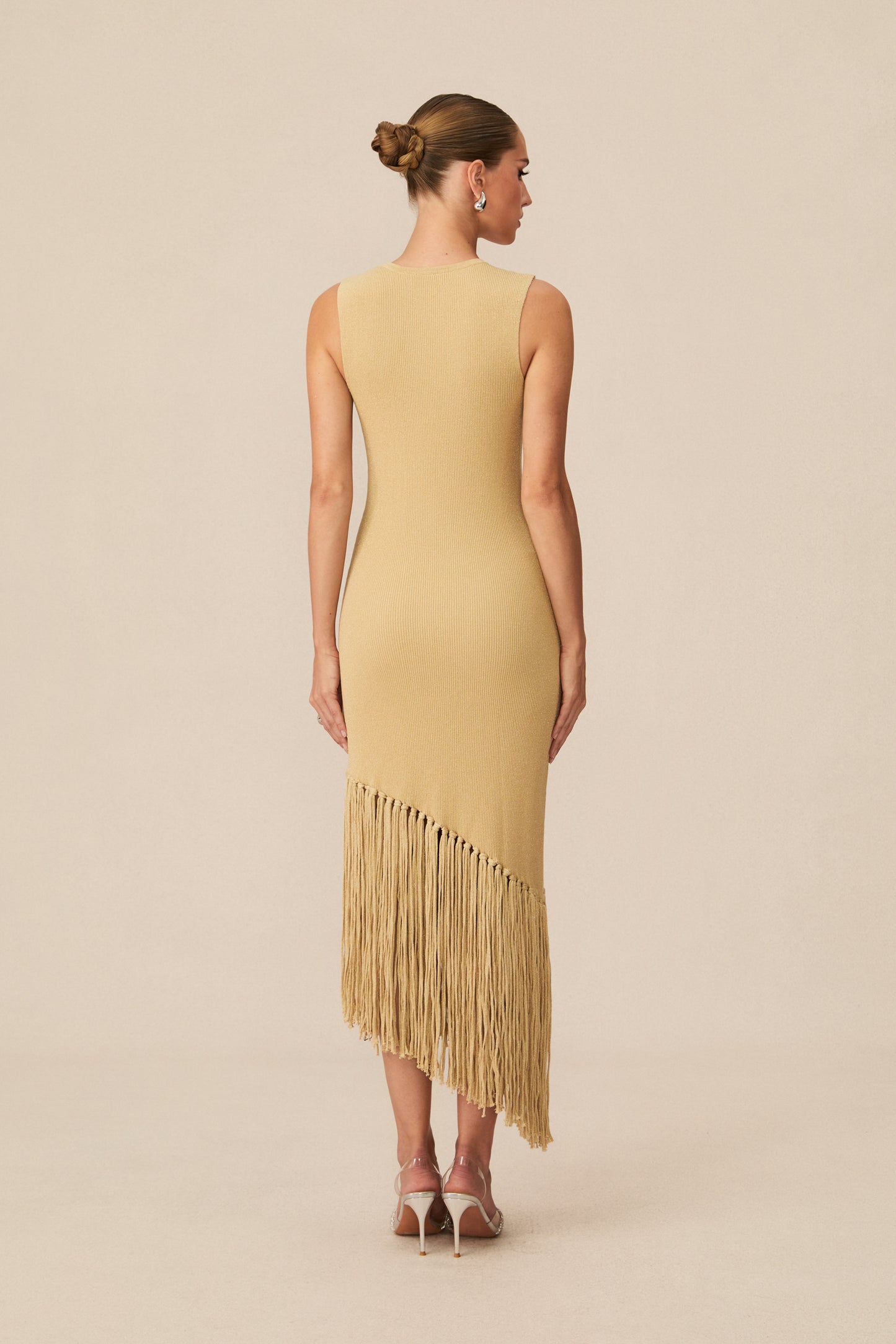 Easily Gorgeous Beige Fringe Knit Midi Dress