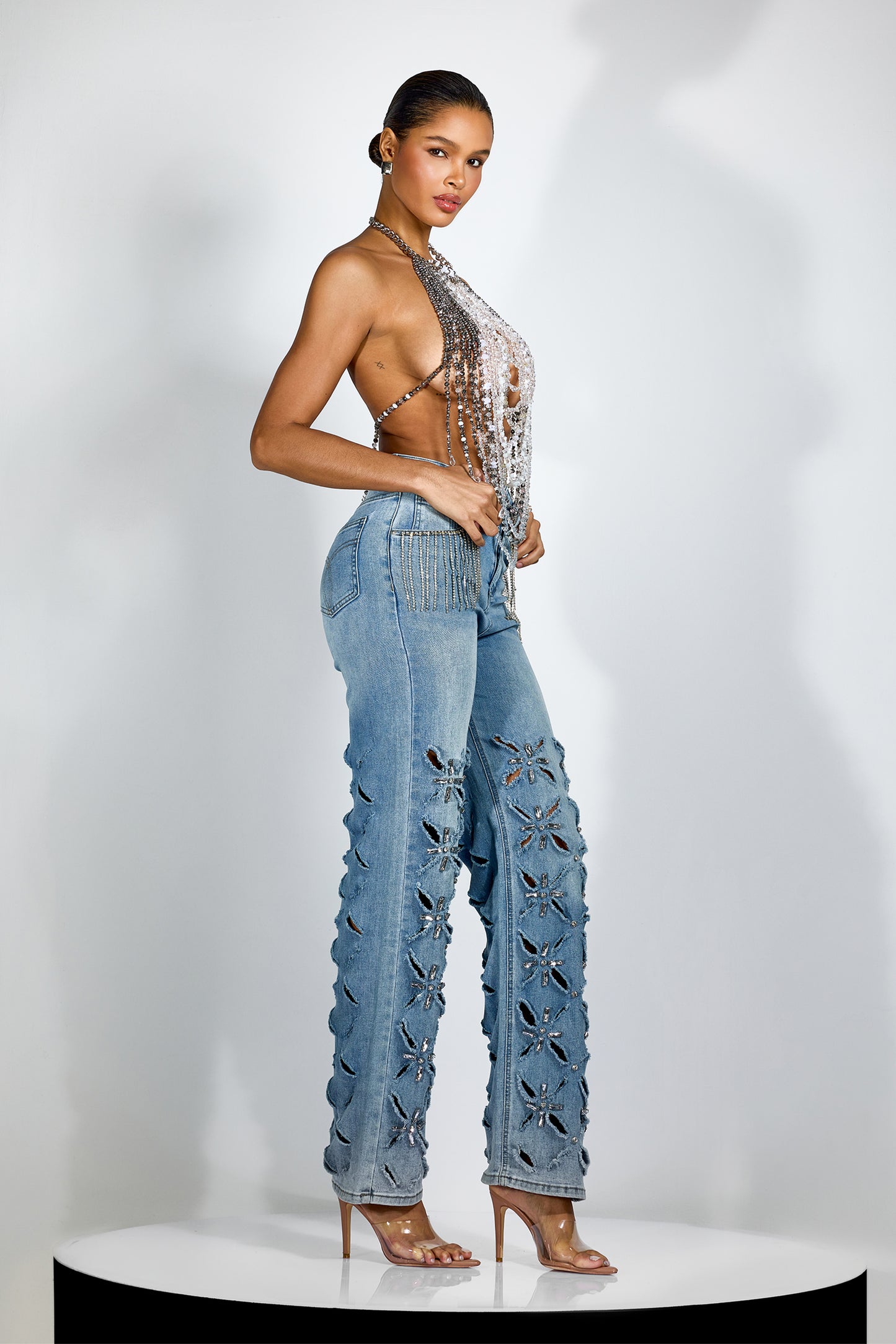 Janice Beaded Draped Chain Halter Top