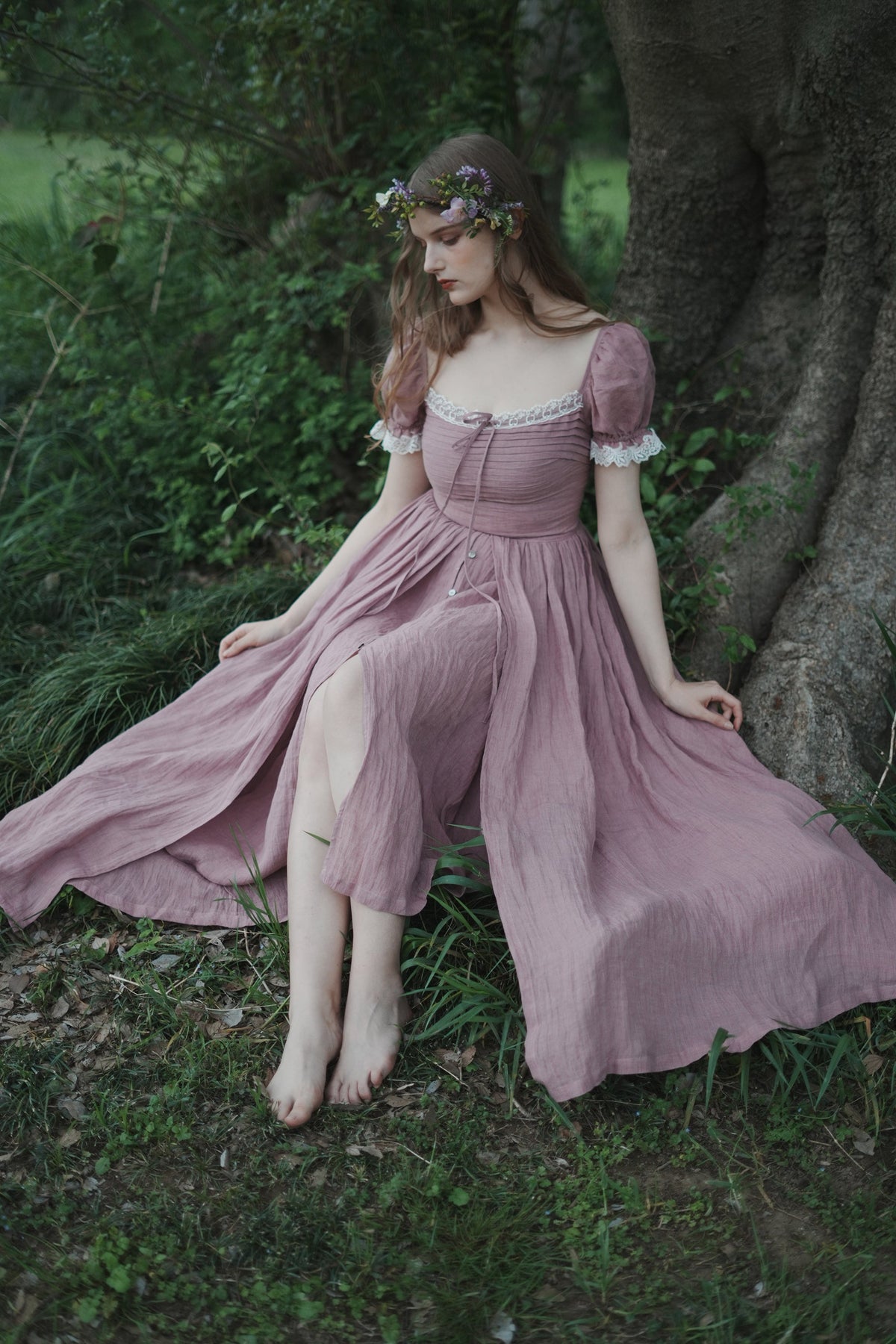 Monet Haze 26 | Fairy layered Linen Dress with pintucks