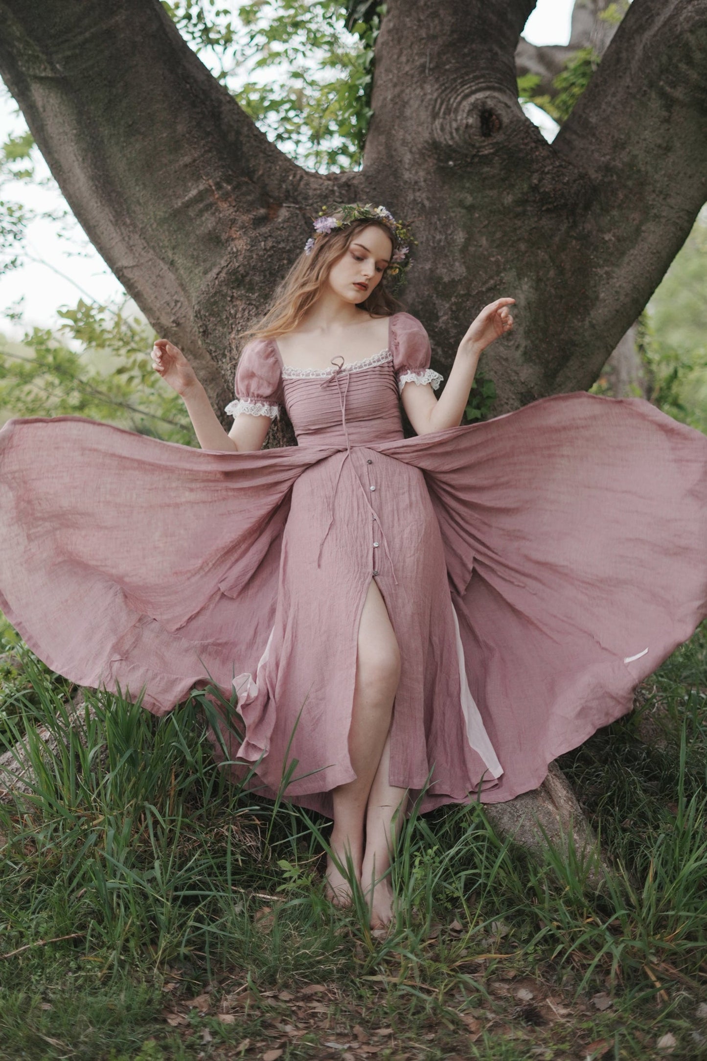 Monet Haze 26 | Fairy layered Linen Dress with pintucks