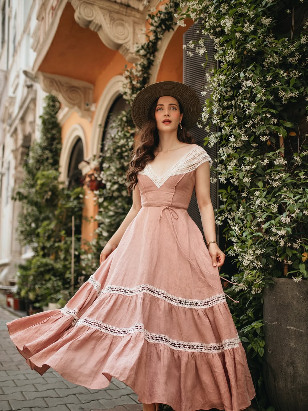 Cherry Tree 25 | Lace Linen flared dress