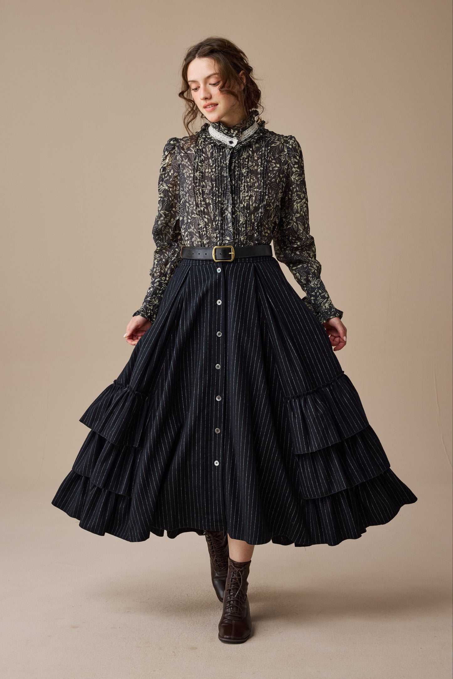 Kaite 18 |ruffled maxi wool skirt