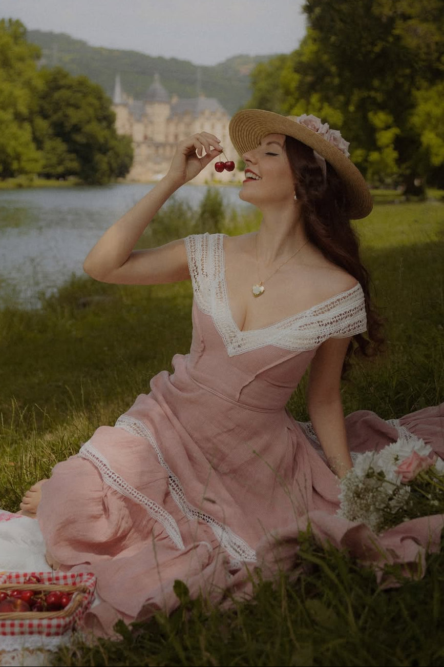 Cherry Tree 25 | Lace Linen flared dress