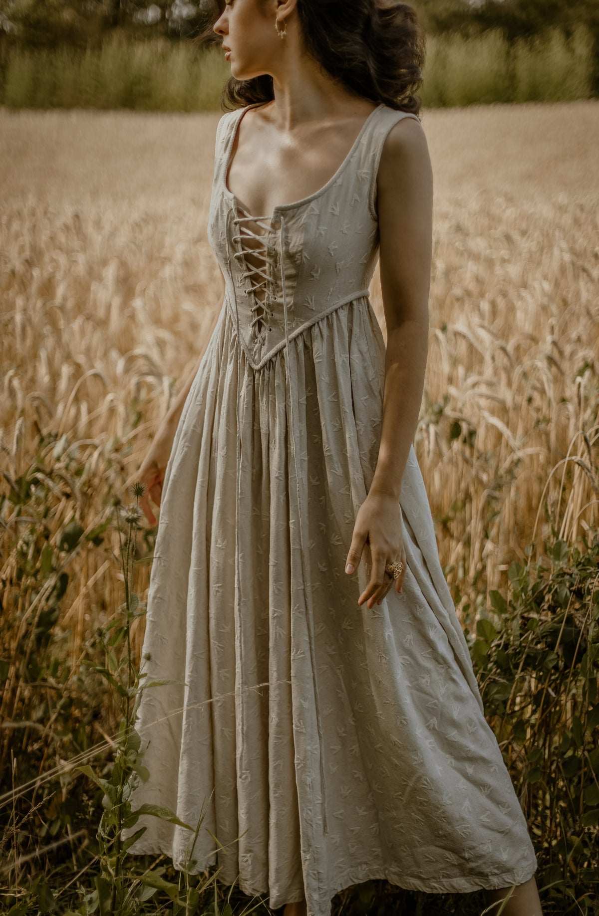 Anis 23 | Lace-up Jacquard Linen Corset Dress