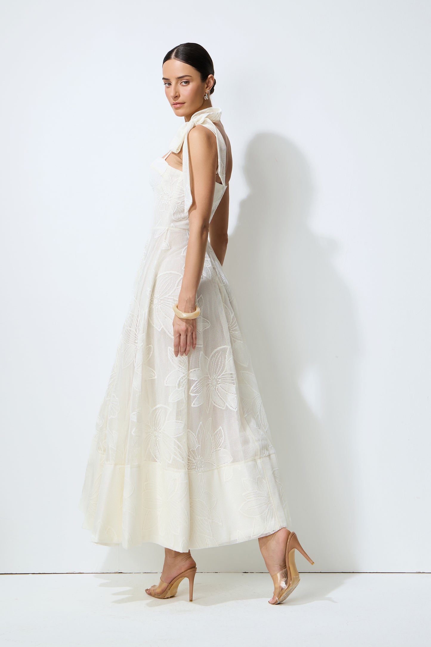 Feeling Of Forever White Floral Lace Tie-Strap Maxi Dress