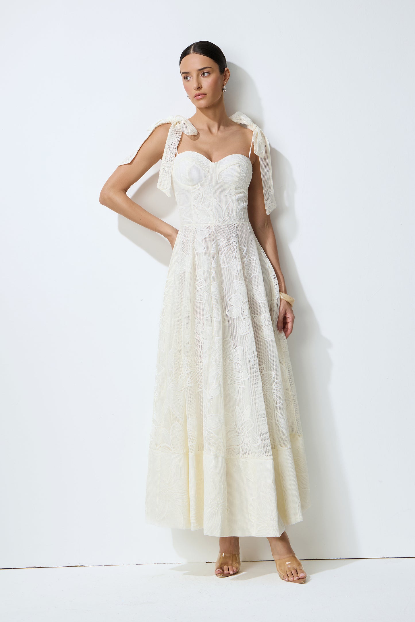 Feeling Of Forever White Floral Lace Tie-Strap Maxi Dress