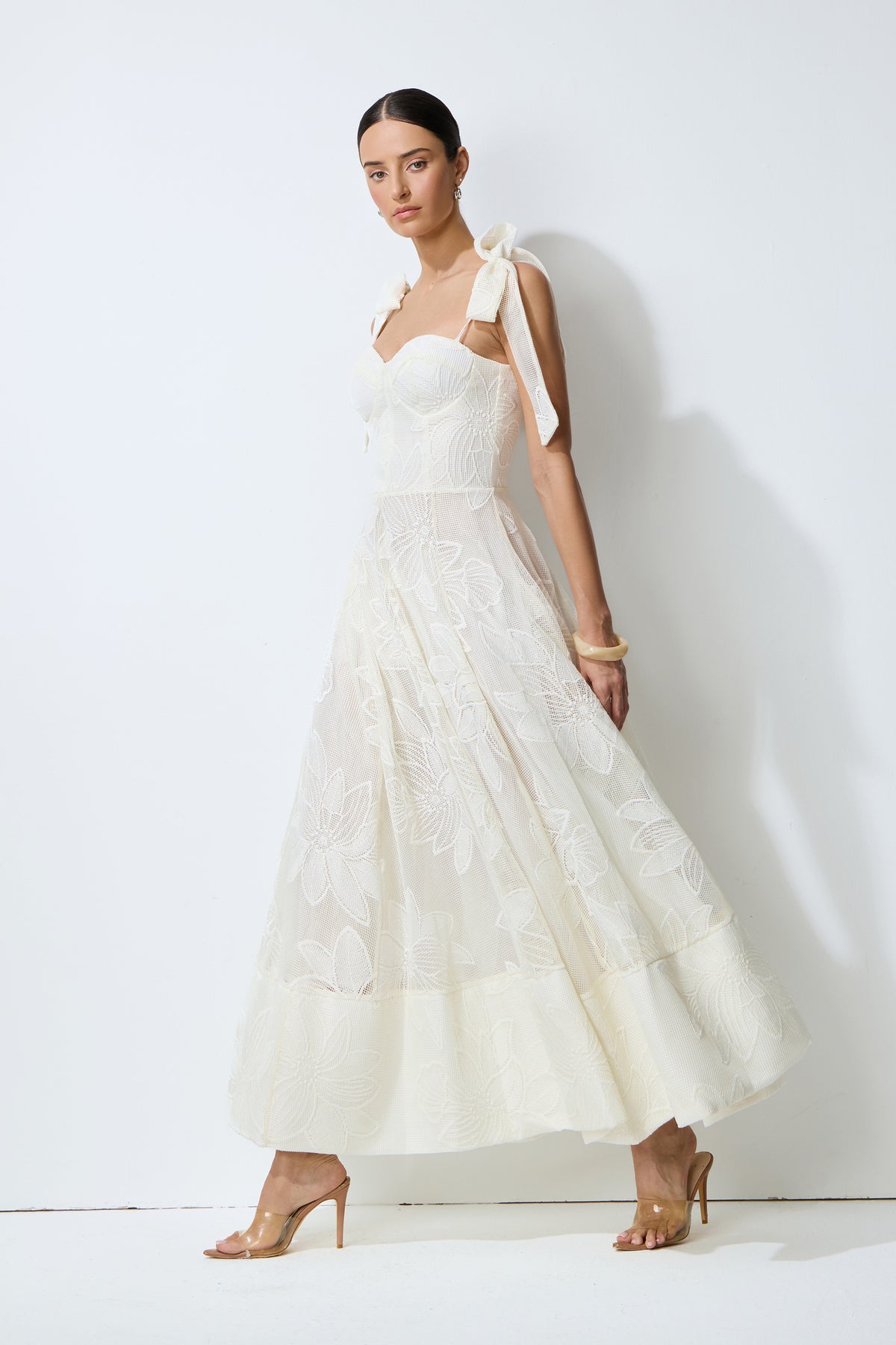 Feeling Of Forever White Floral Lace Tie-Strap Maxi Dress