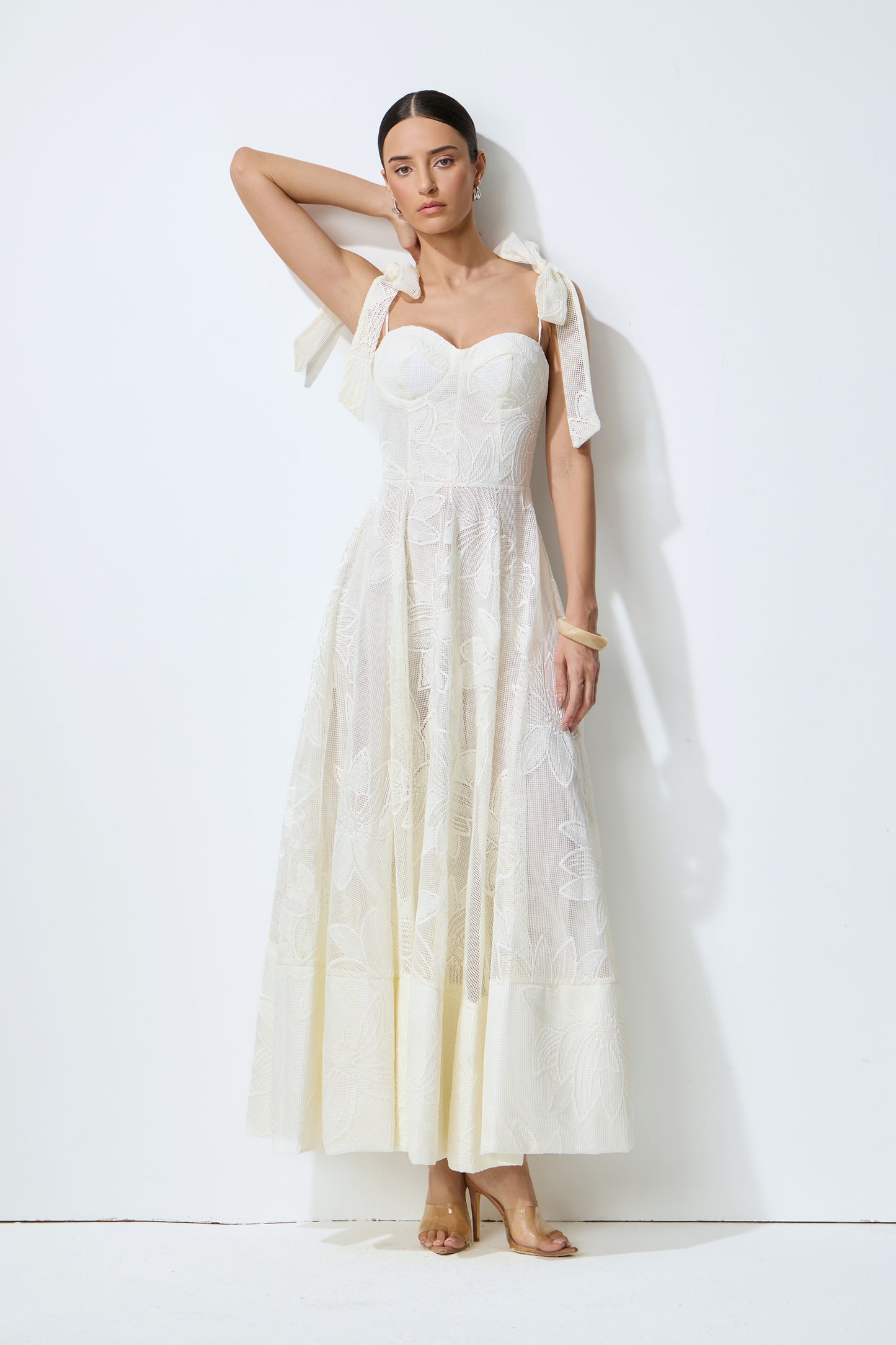 Feeling Of Forever White Floral Lace Tie-Strap Maxi Dress