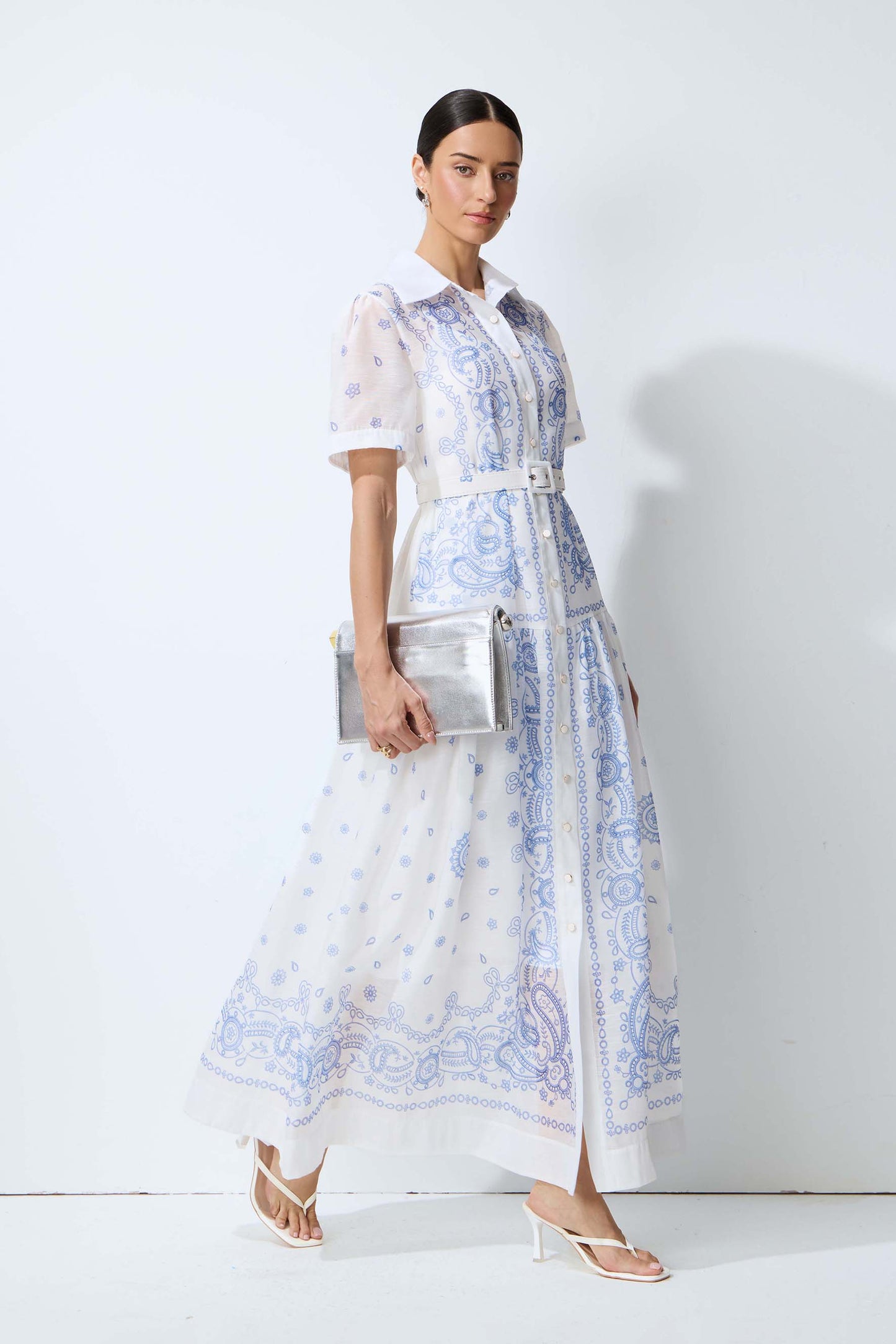 Loveliest Darling White Paisley Print Short Sleeve Maxi Dress