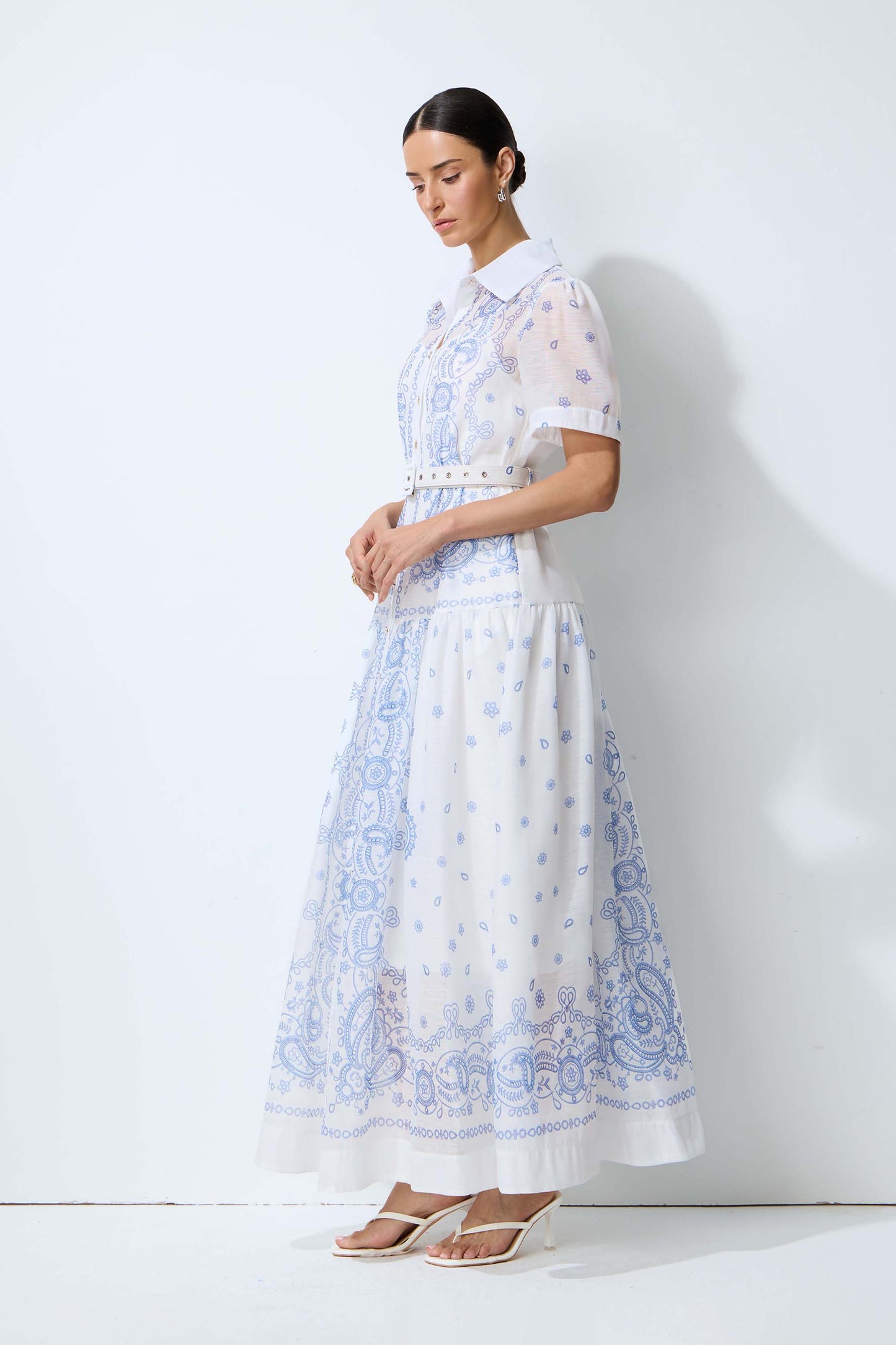 Loveliest Darling White Paisley Print Short Sleeve Maxi Dress