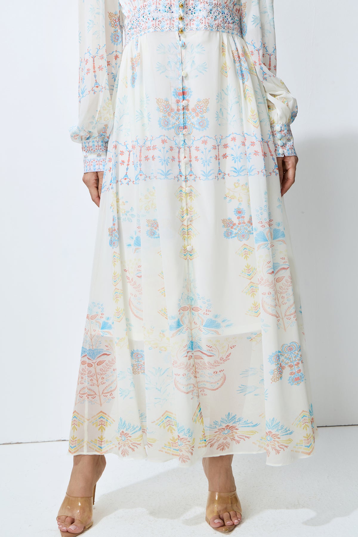 Morning Wanderer White Floral Print V-Neck Maxi Dress