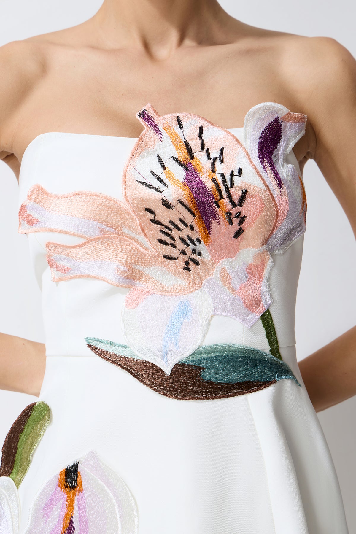 Garden Reverie White Strapless Floral Applique Mini Dress