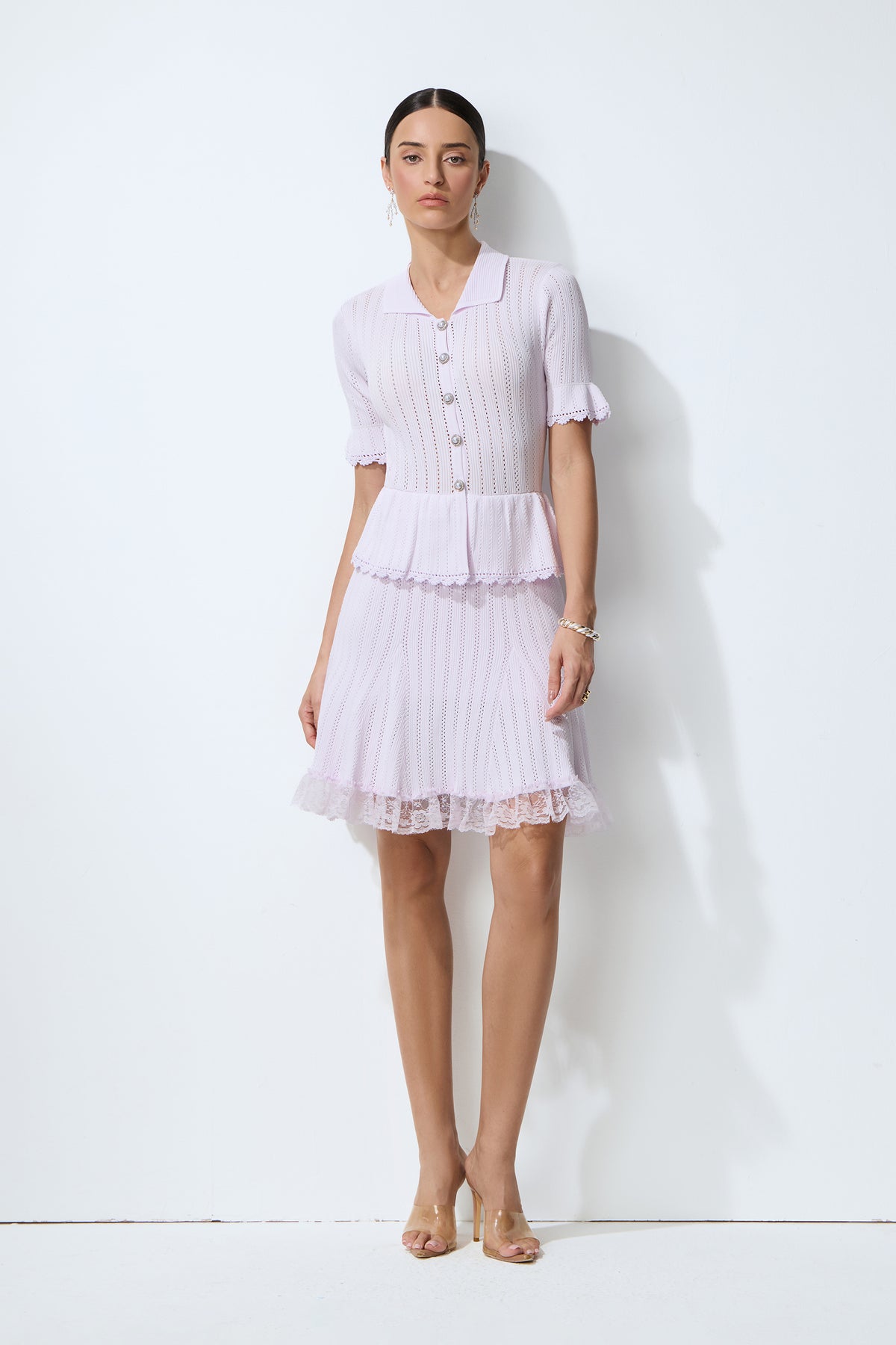 All Day Comfort Purple Tiered Lace Hem Knit Mini Dress
