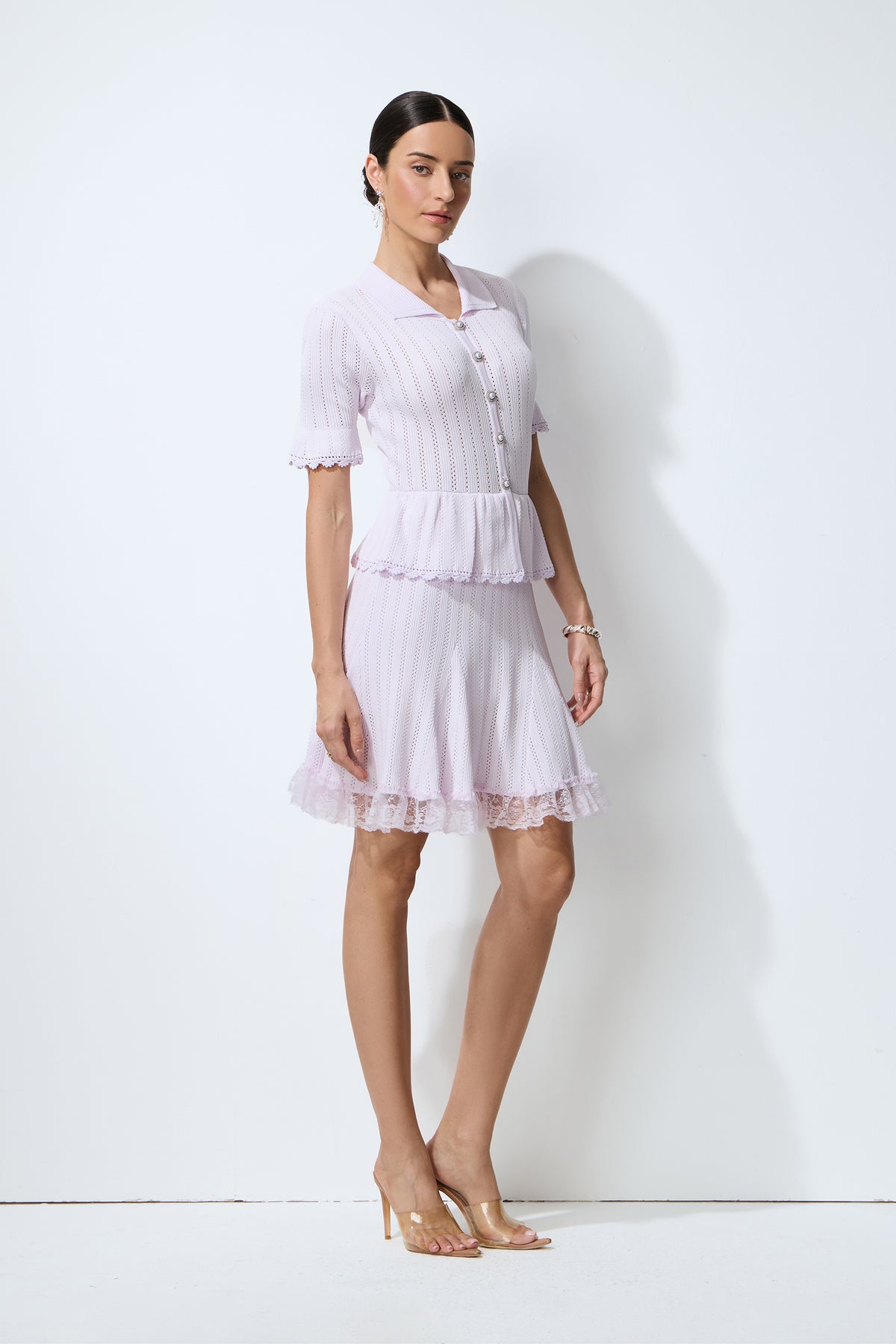 All Day Comfort Purple Tiered Lace Hem Knit Mini Dress