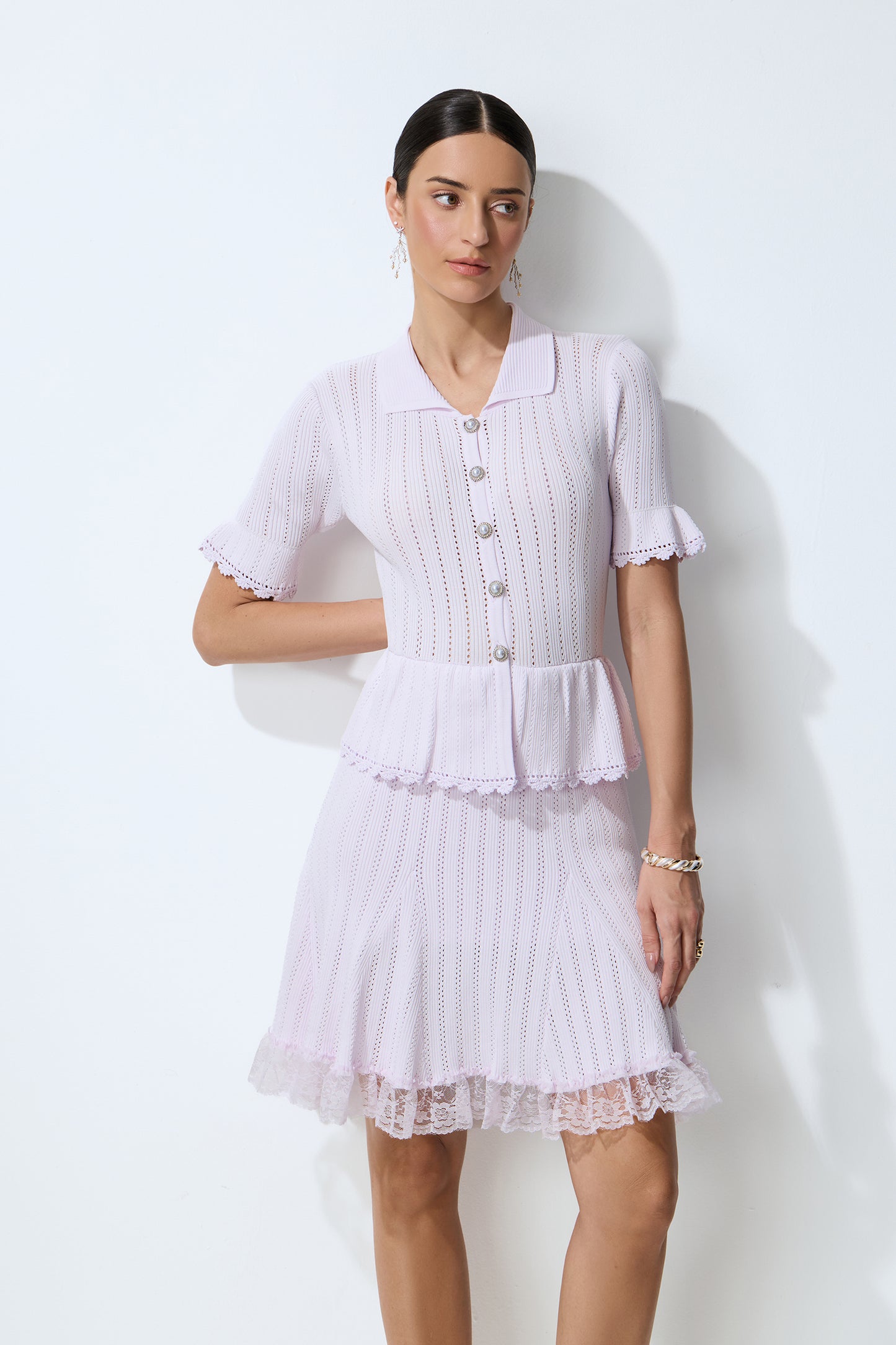 All Day Comfort Purple Tiered Lace Hem Knit Mini Dress