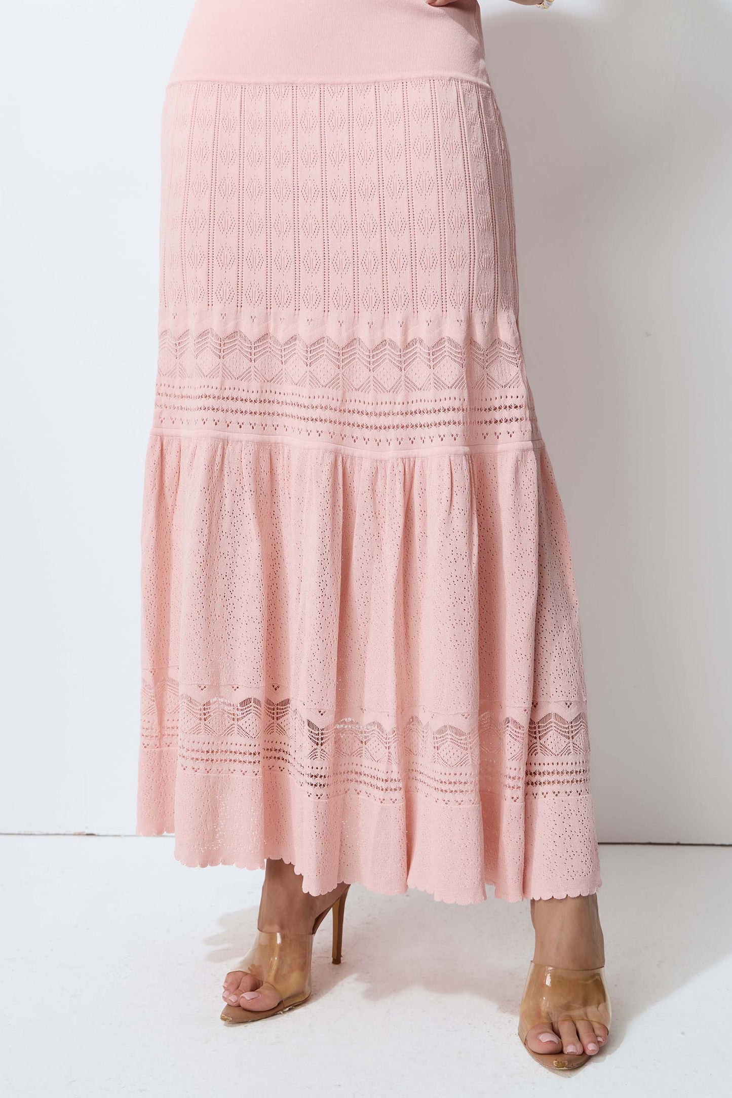 Sweetly Poised Pink Peplum Ruffle Knit Top & Skirt Set