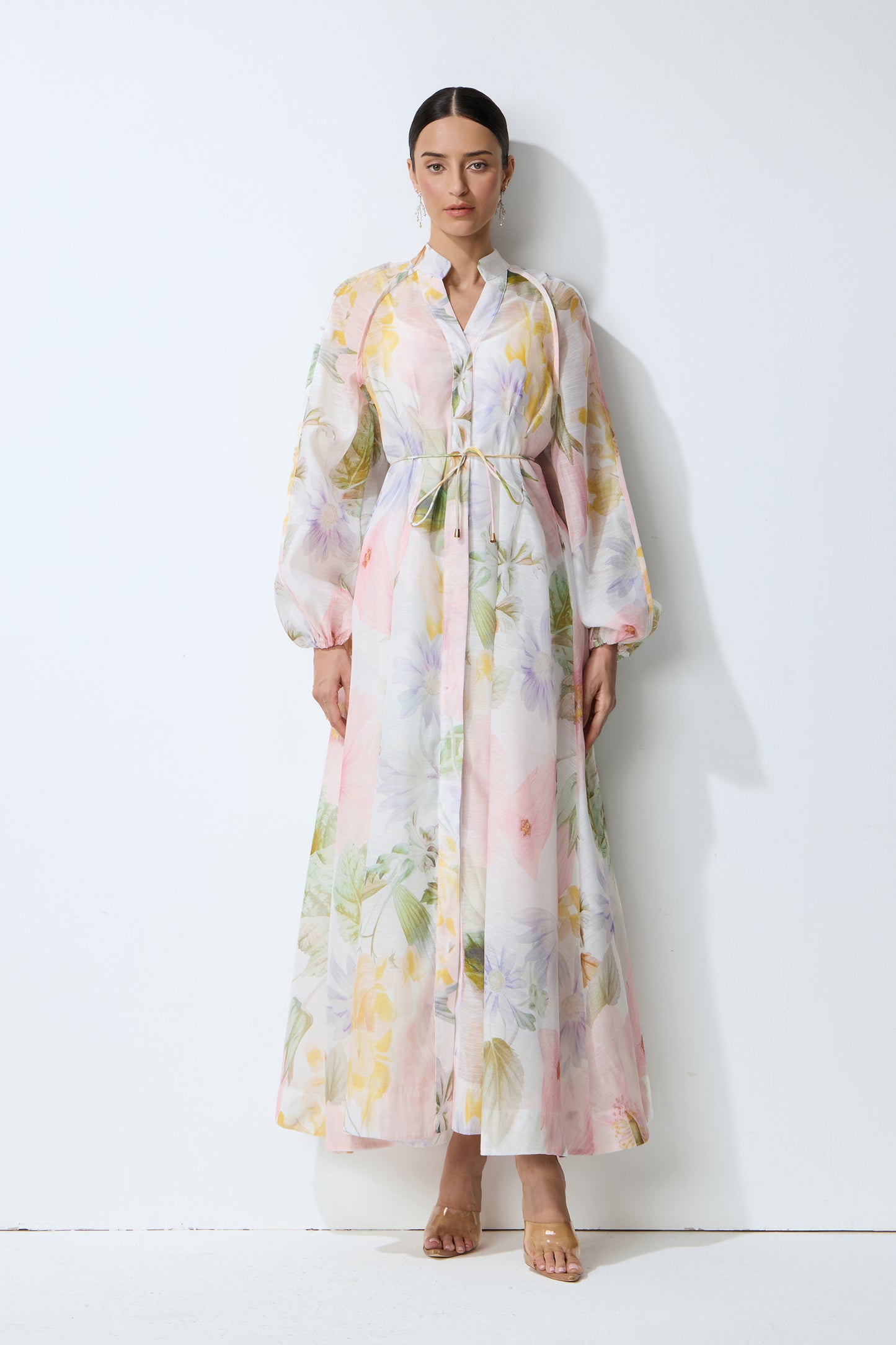 Petals in Motion White Floral Print Long Sleeve Maxi Dress