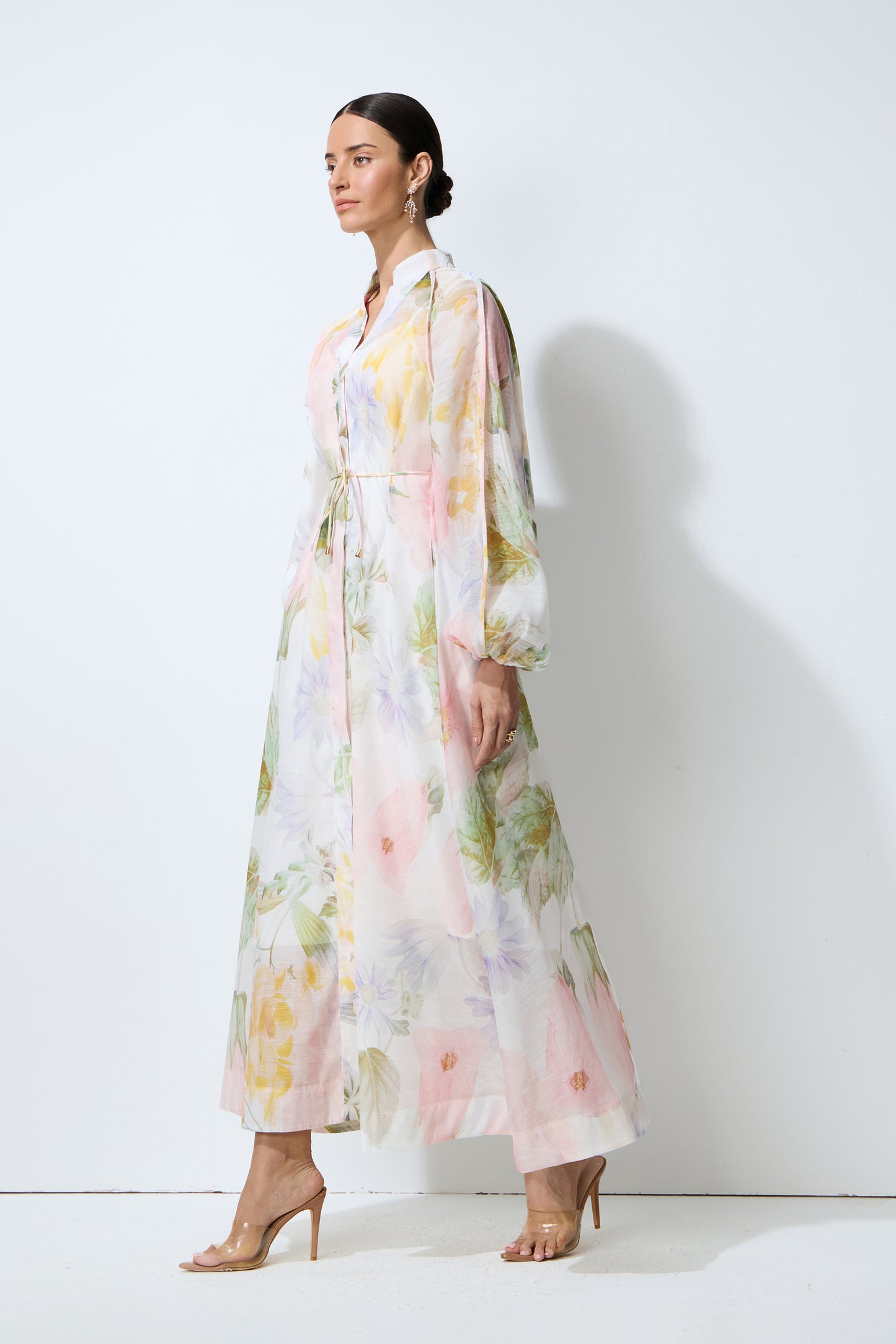 Petals in Motion White Floral Print Long Sleeve Maxi Dress
