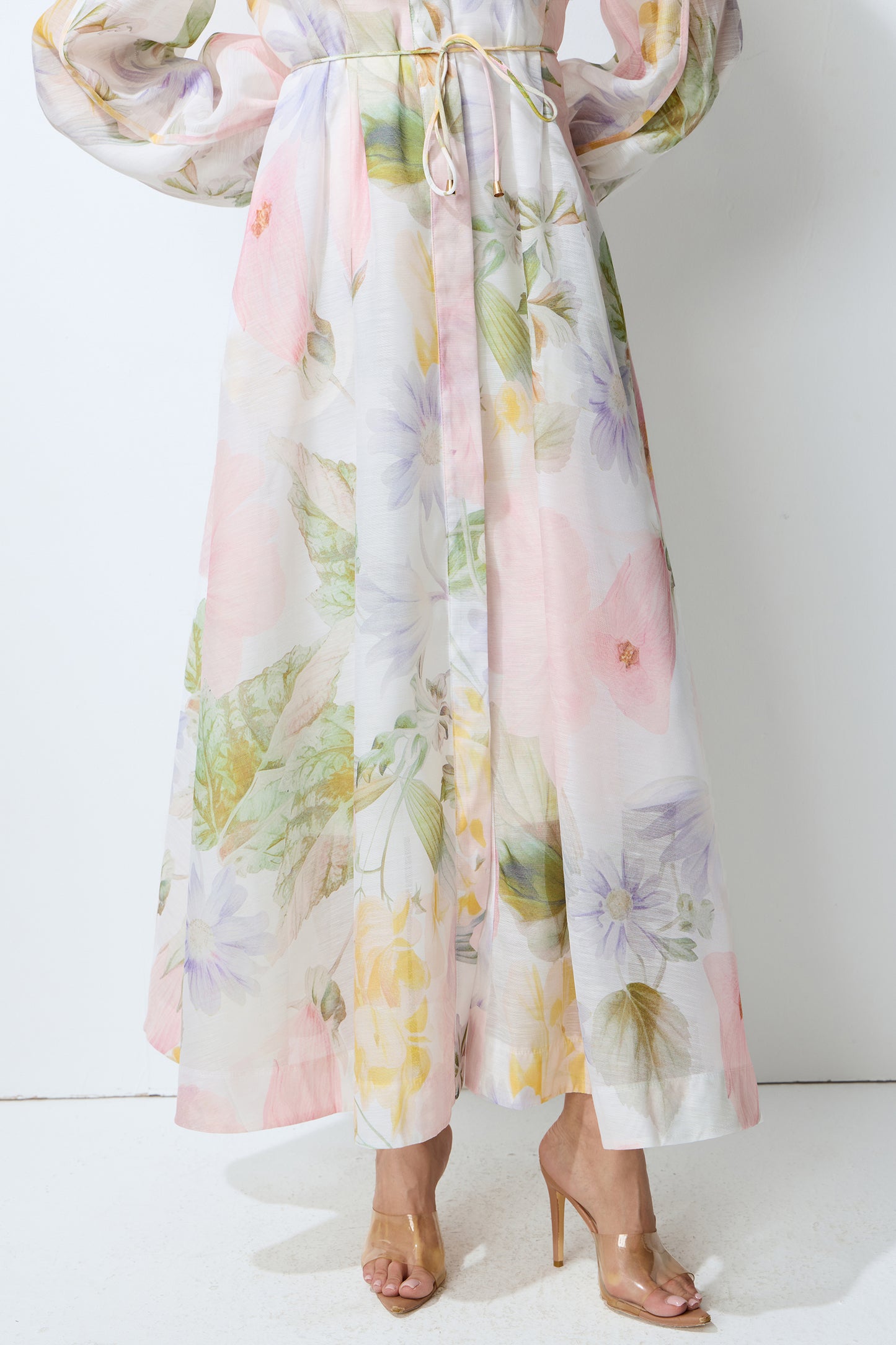 Petals in Motion White Floral Print Long Sleeve Maxi Dress