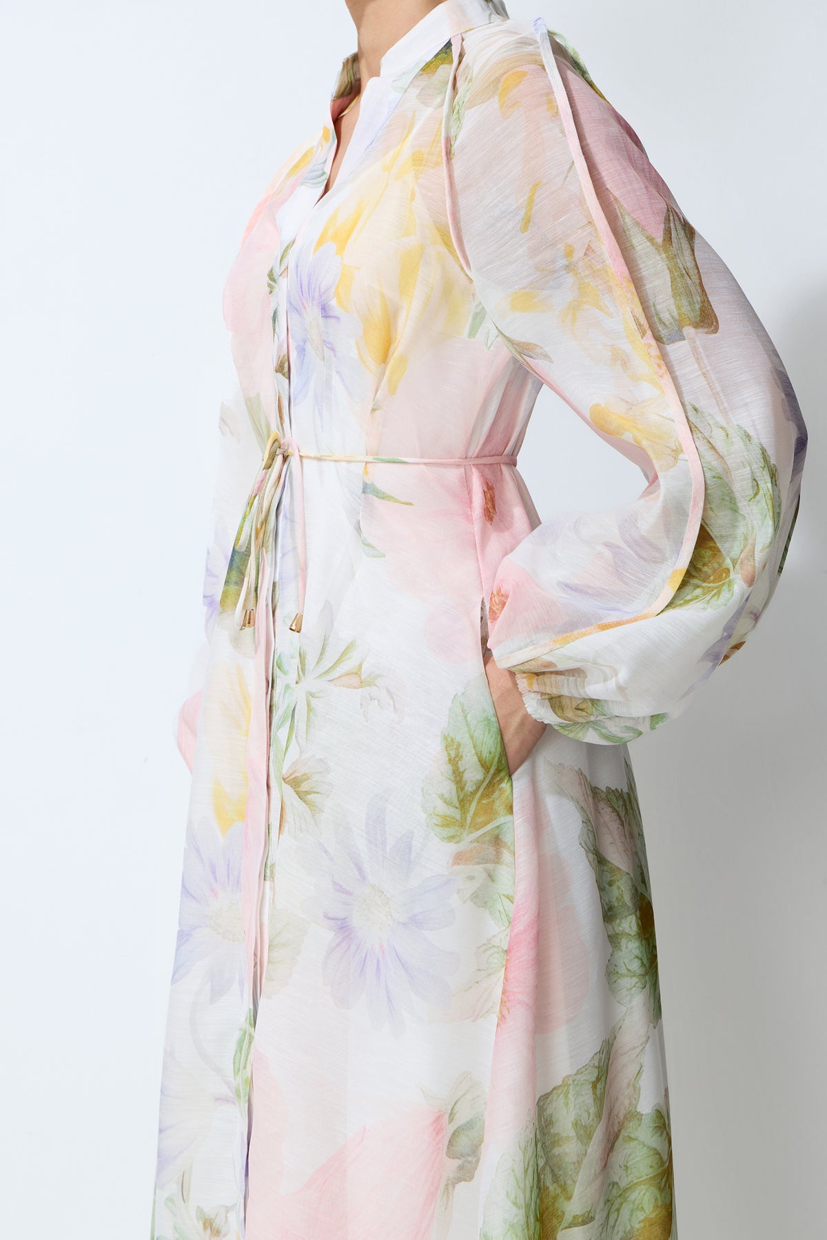 Petals in Motion White Floral Print Long Sleeve Maxi Dress