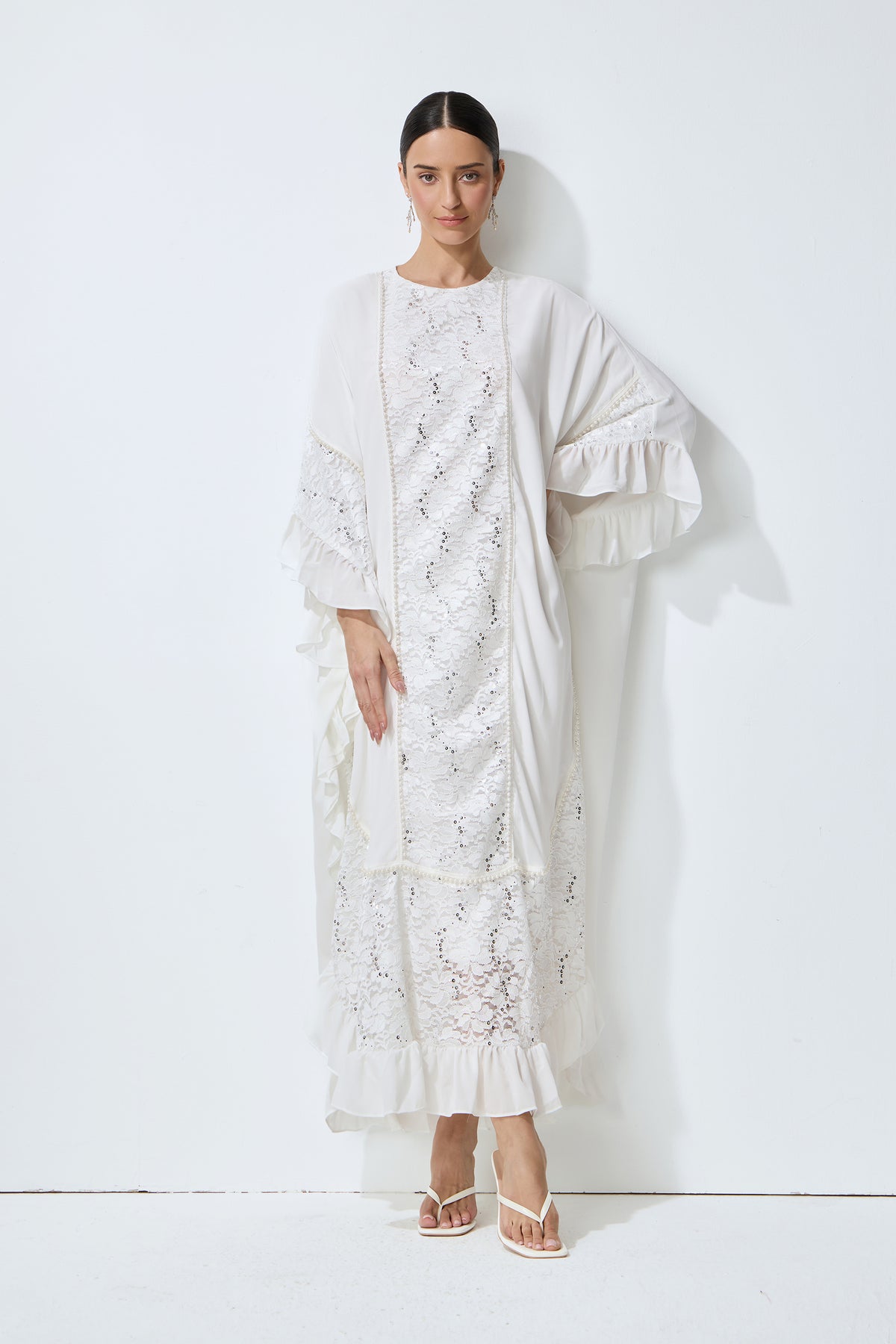 Morning Bliss White Sequin Embellished Lace Panel Maxi Dress