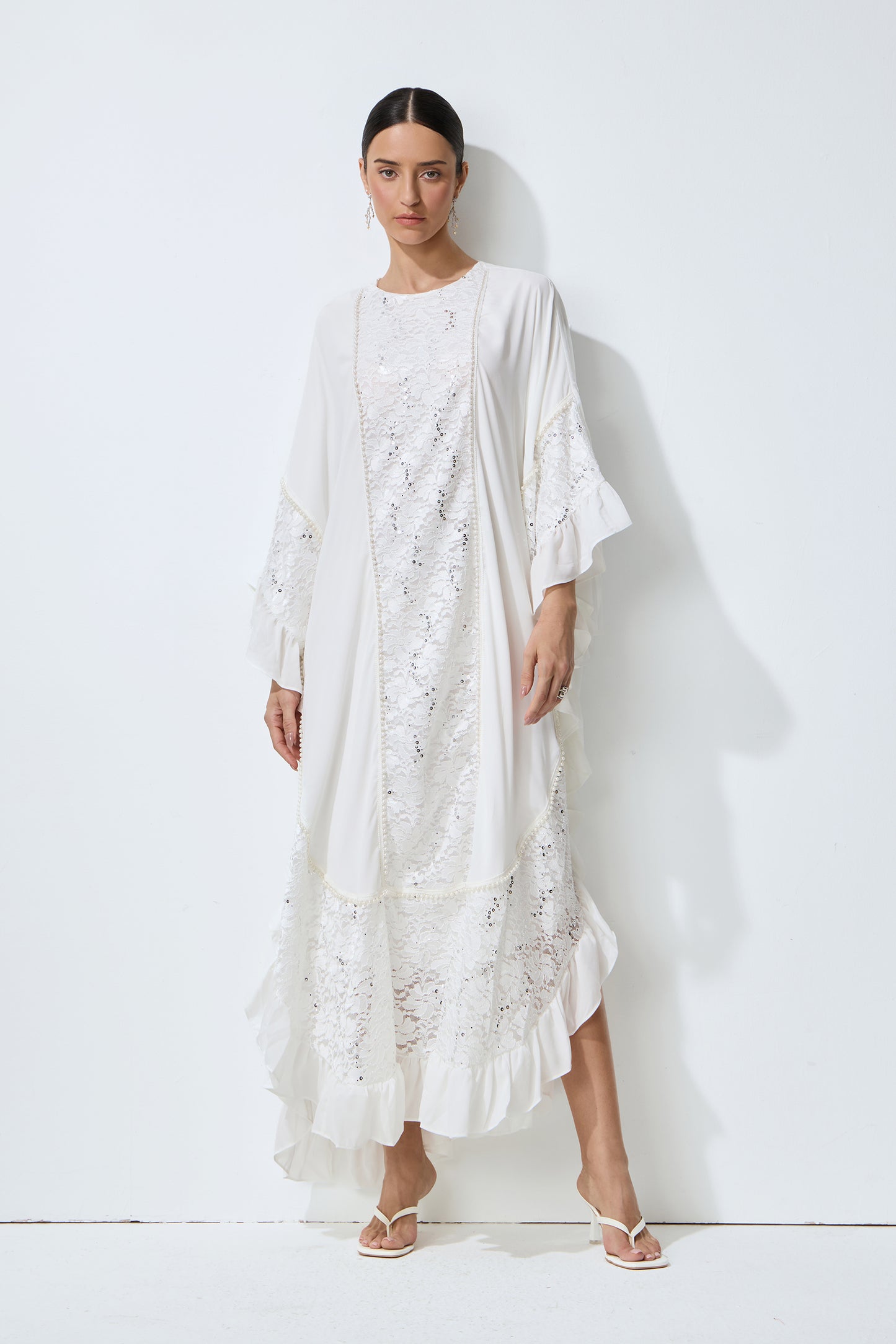 Morning Bliss White Sequin Embellished Lace Panel Maxi Dress