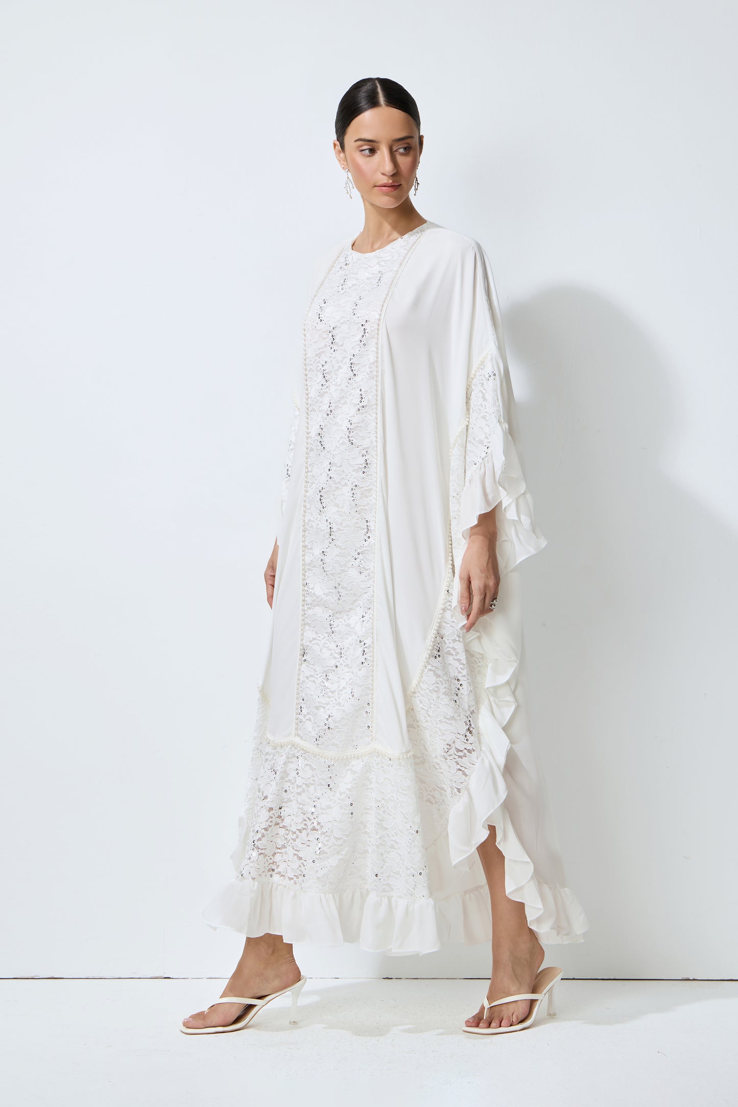 Morning Bliss White Sequin Embellished Lace Panel Maxi Dress