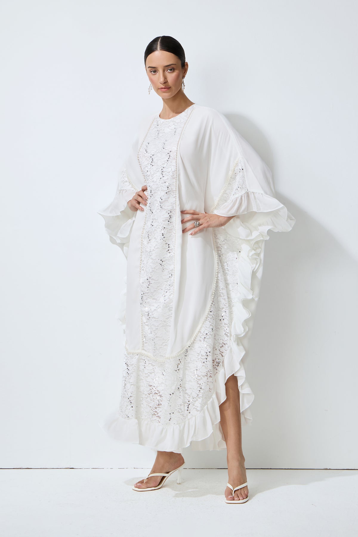 Morning Bliss White Sequin Embellished Lace Panel Maxi Dress