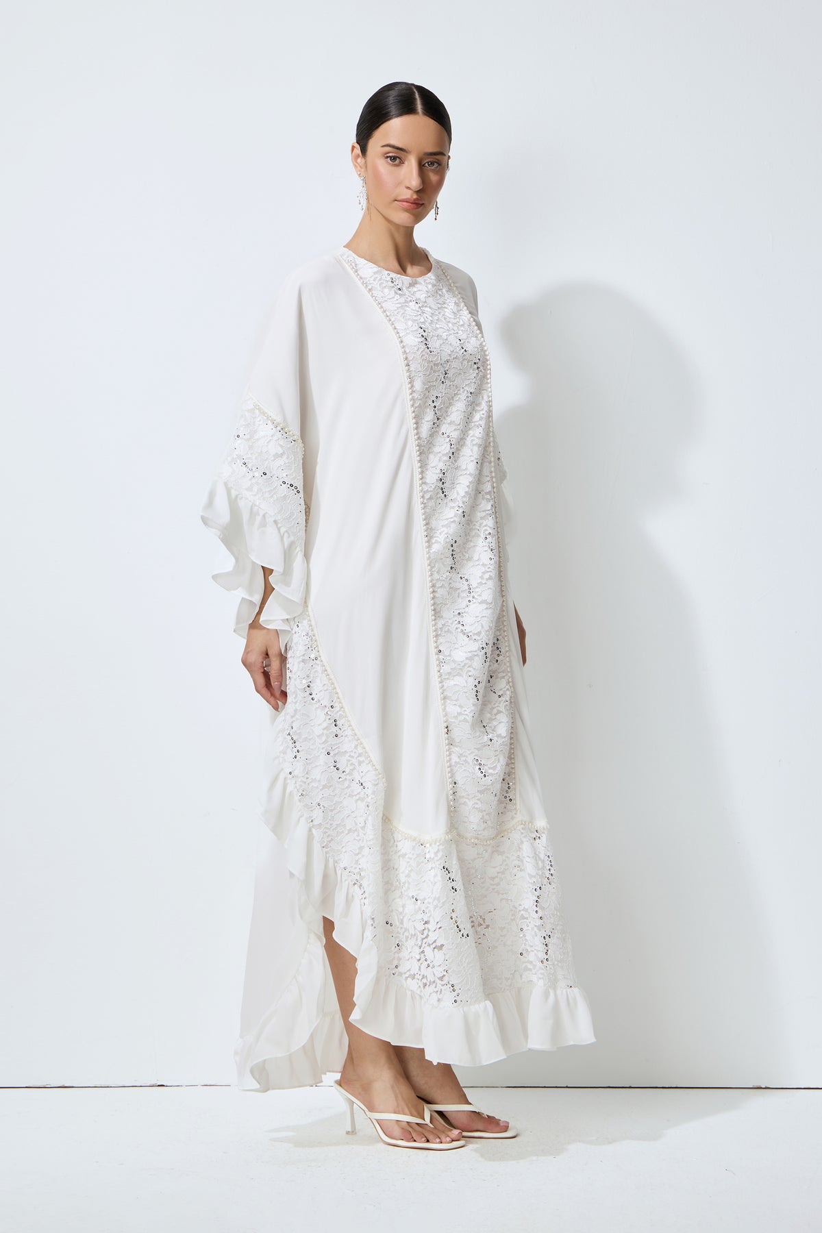 Morning Bliss White Sequin Embellished Lace Panel Maxi Dress