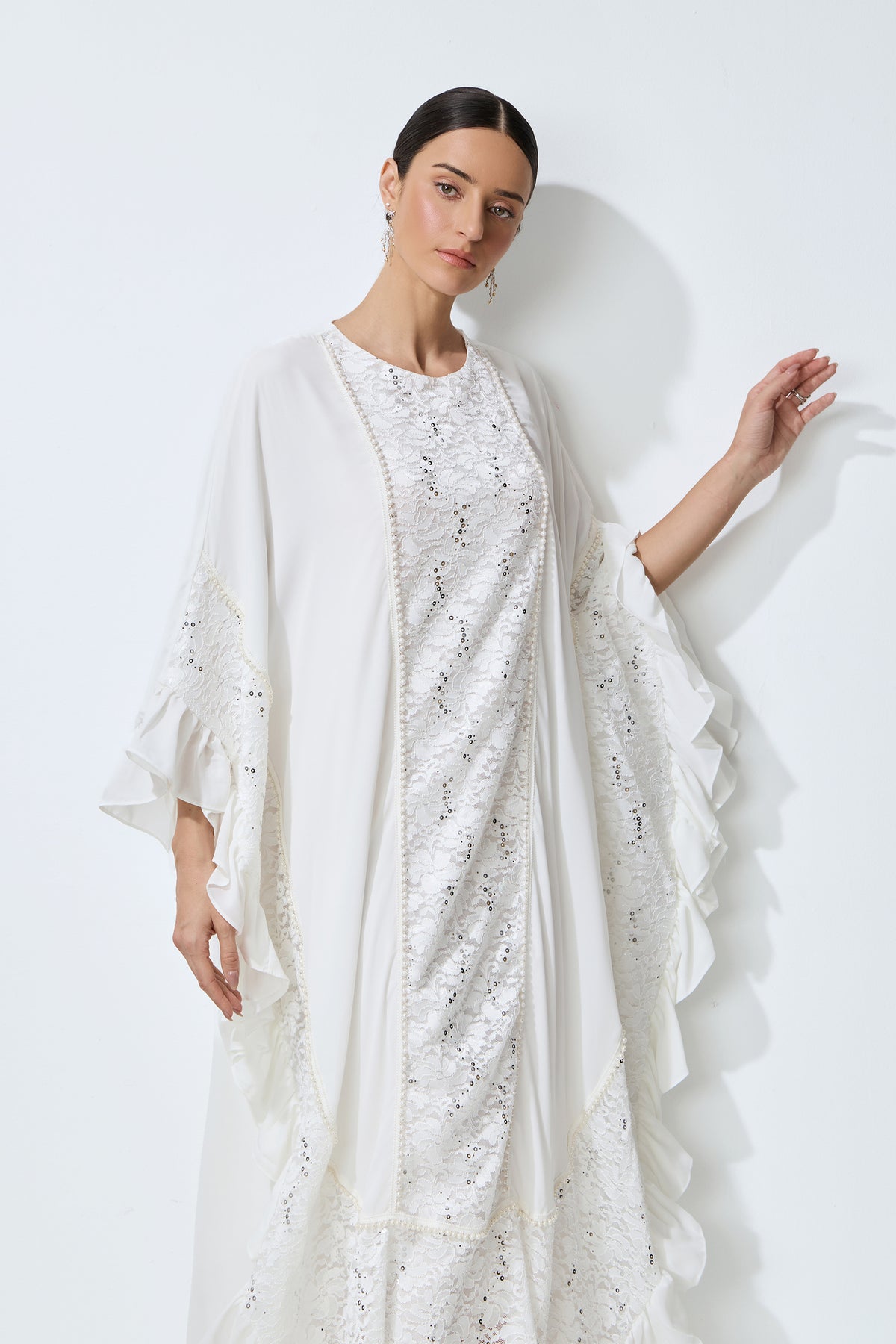 Morning Bliss White Sequin Embellished Lace Panel Maxi Dress