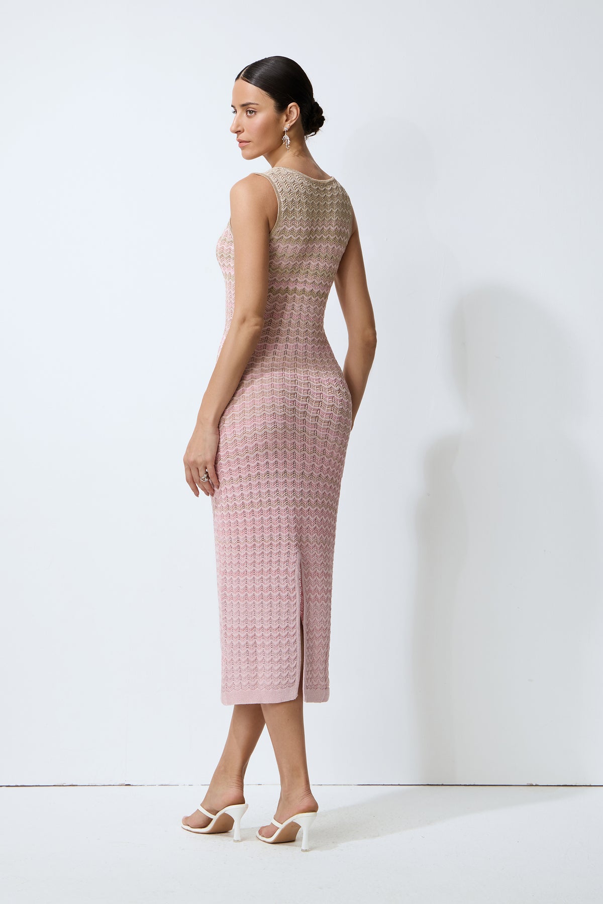 Sweetest Feeling Pink Sleeveless Chevron Knit Midi Dress