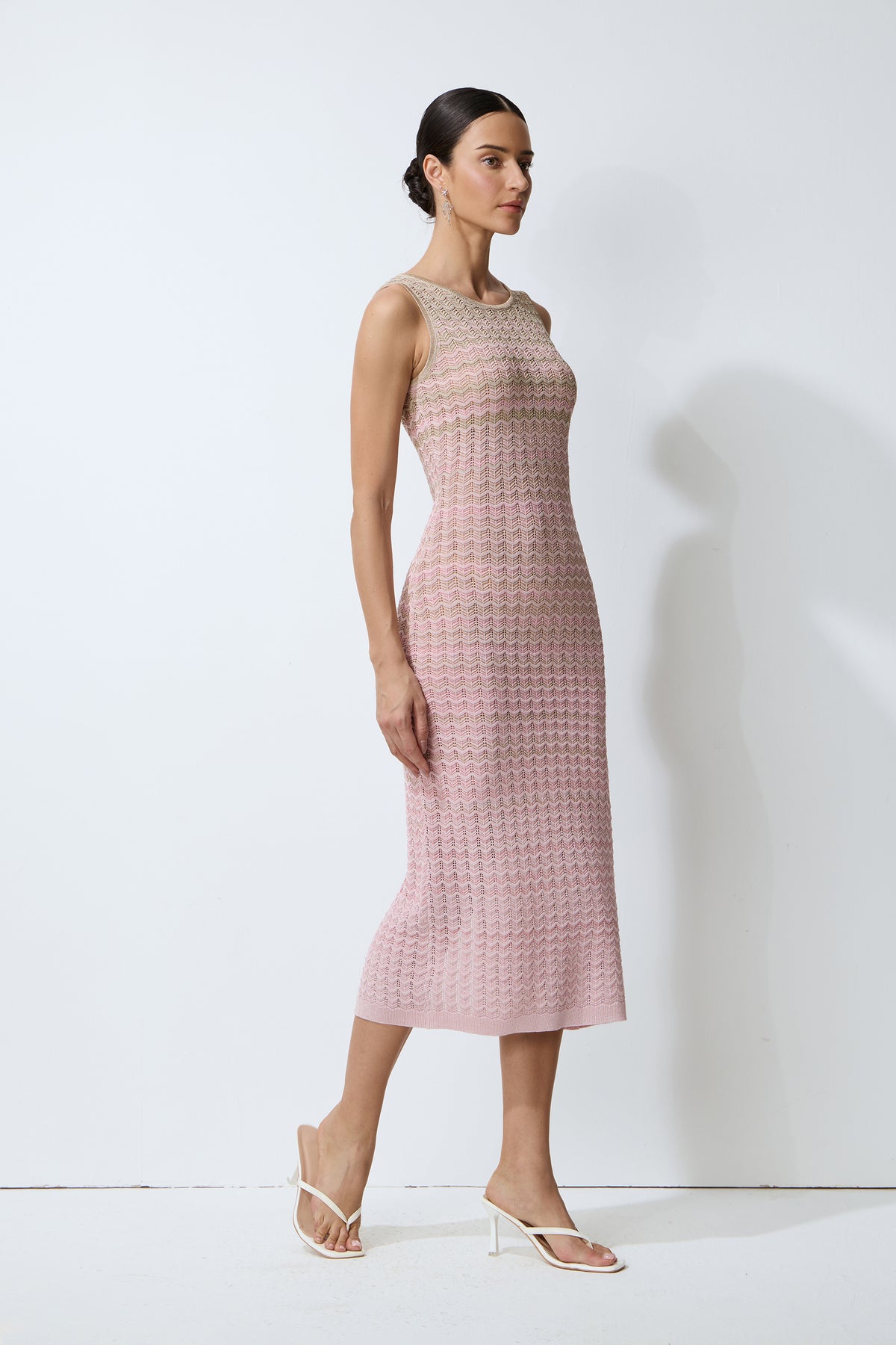 Sweetest Feeling Pink Sleeveless Chevron Knit Midi Dress