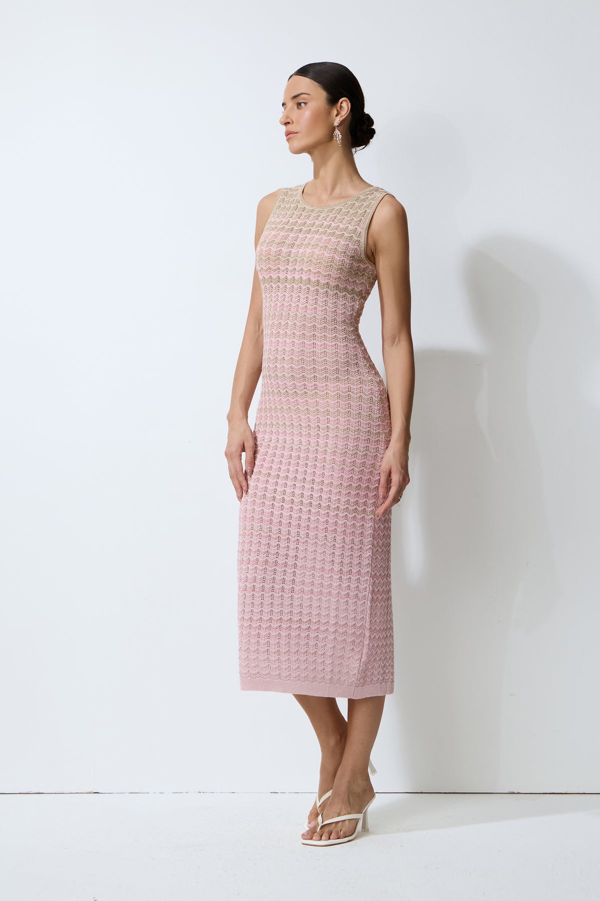 Sweetest Feeling Pink Sleeveless Chevron Knit Midi Dress