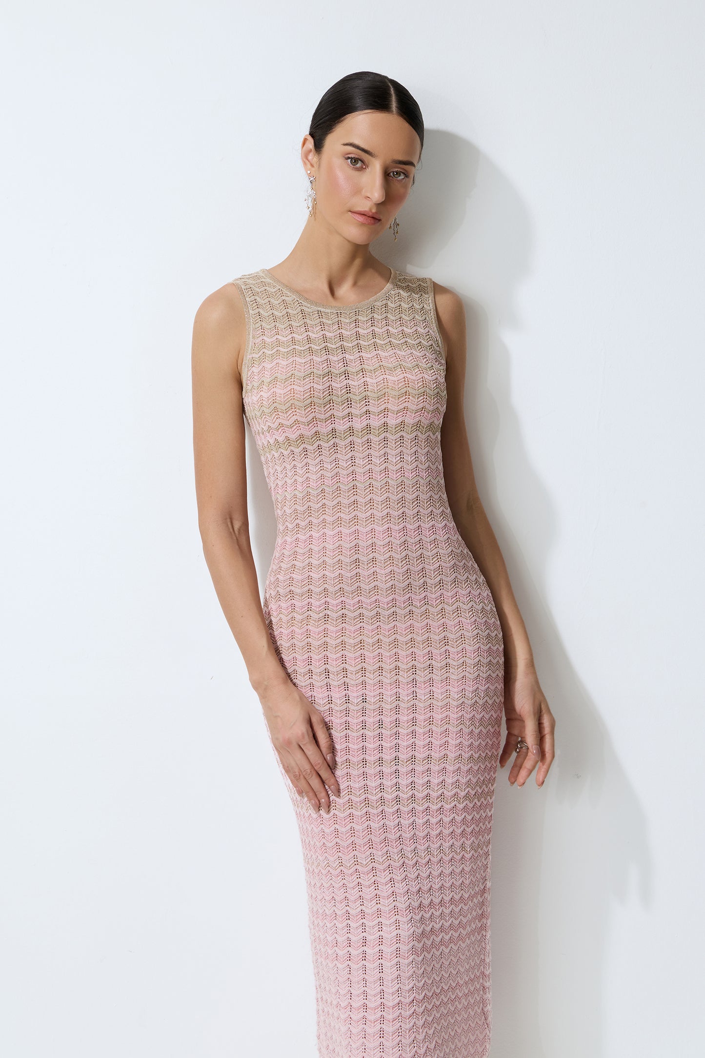Sweetest Feeling Pink Sleeveless Chevron Knit Midi Dress